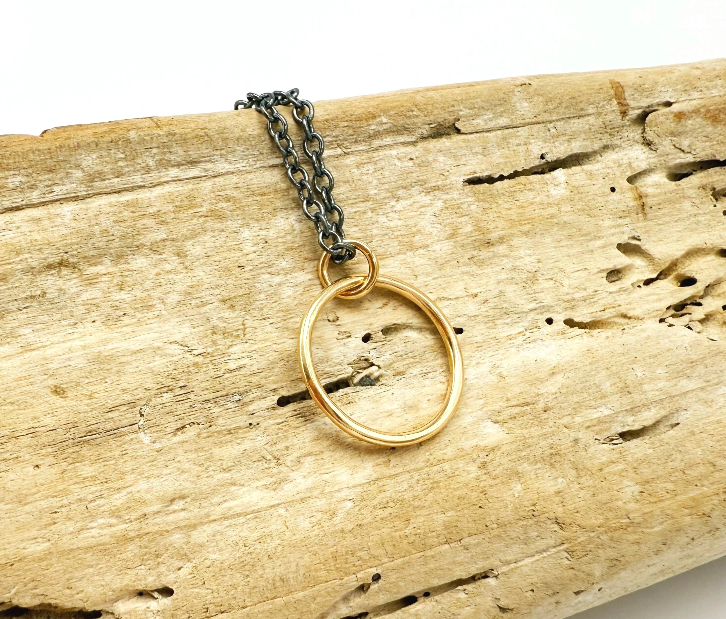 mixed metal oxidized silver and solid gold necklace