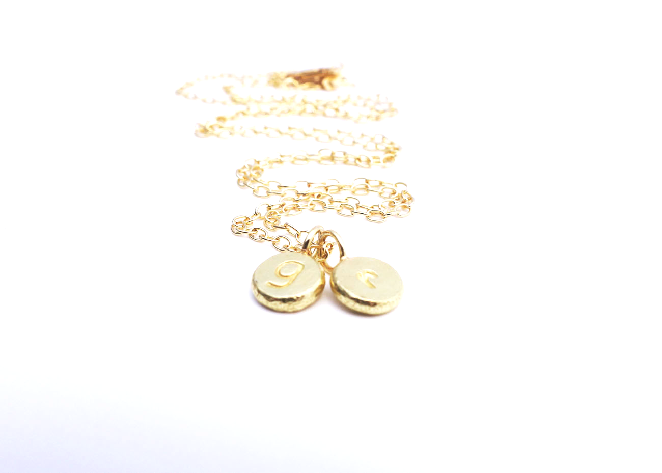 gold stamped initial disc pendant necklace handmade