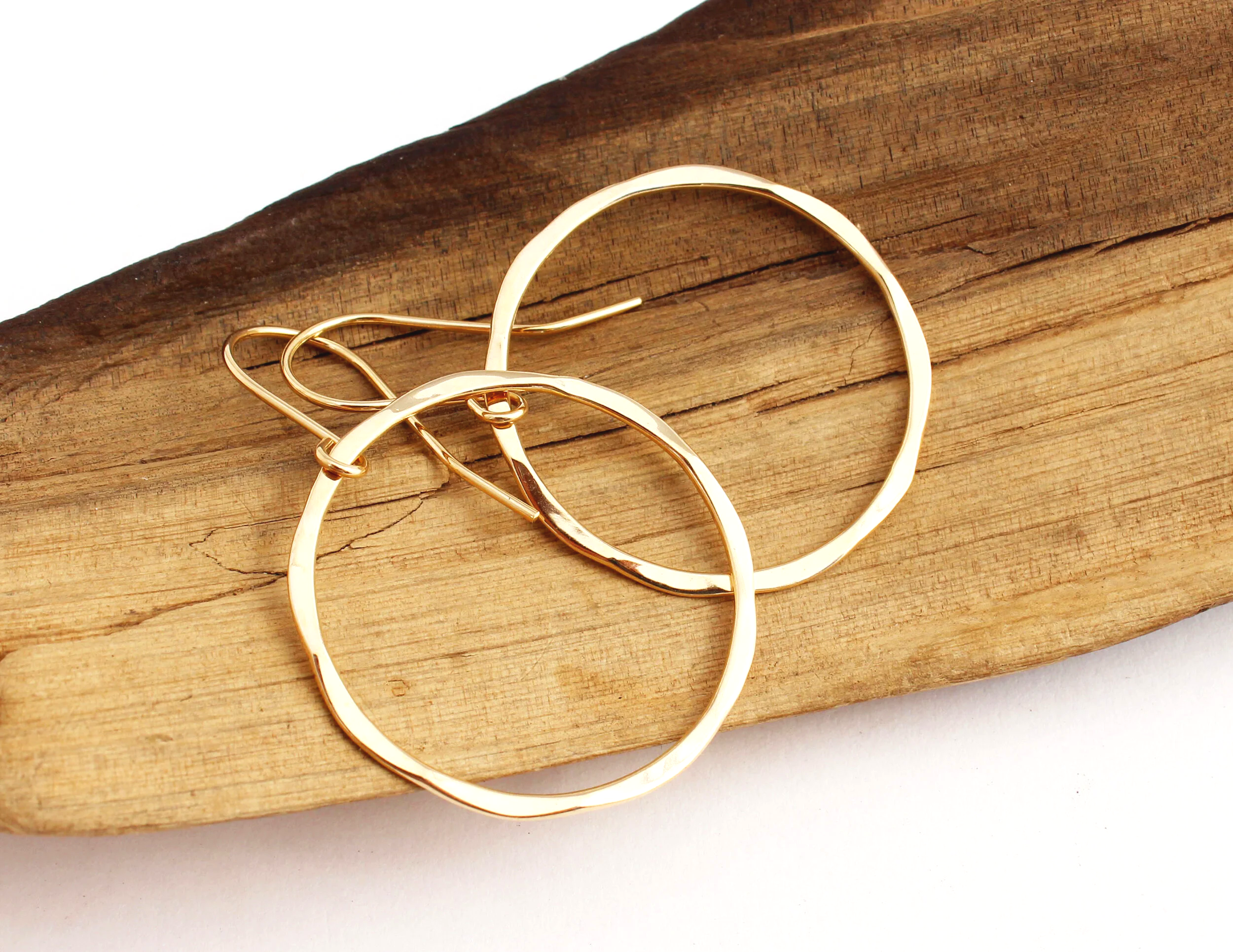 Hammered large gold hoop earrings 14k
