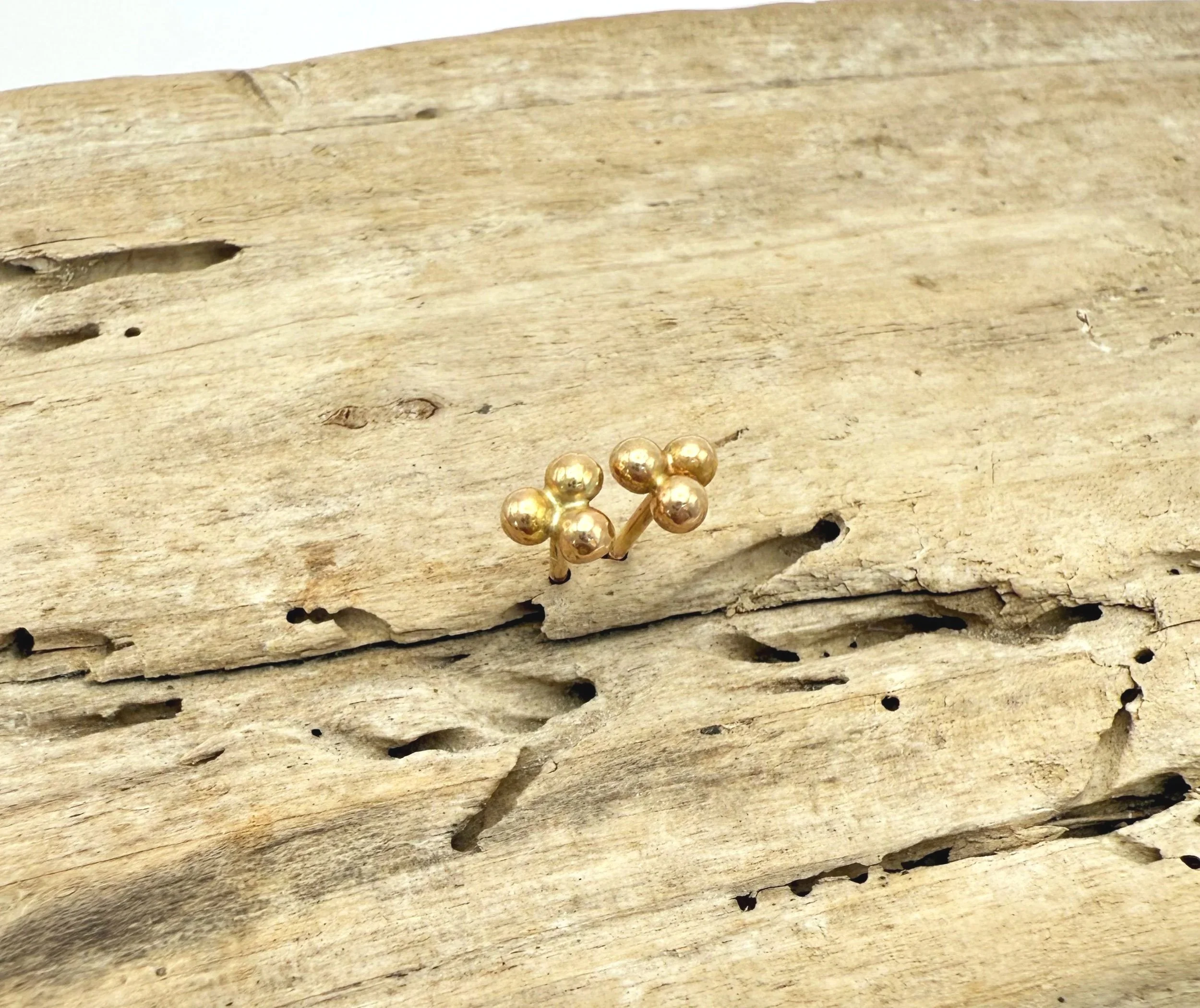 Tiny three dot stud earrings 14k gold