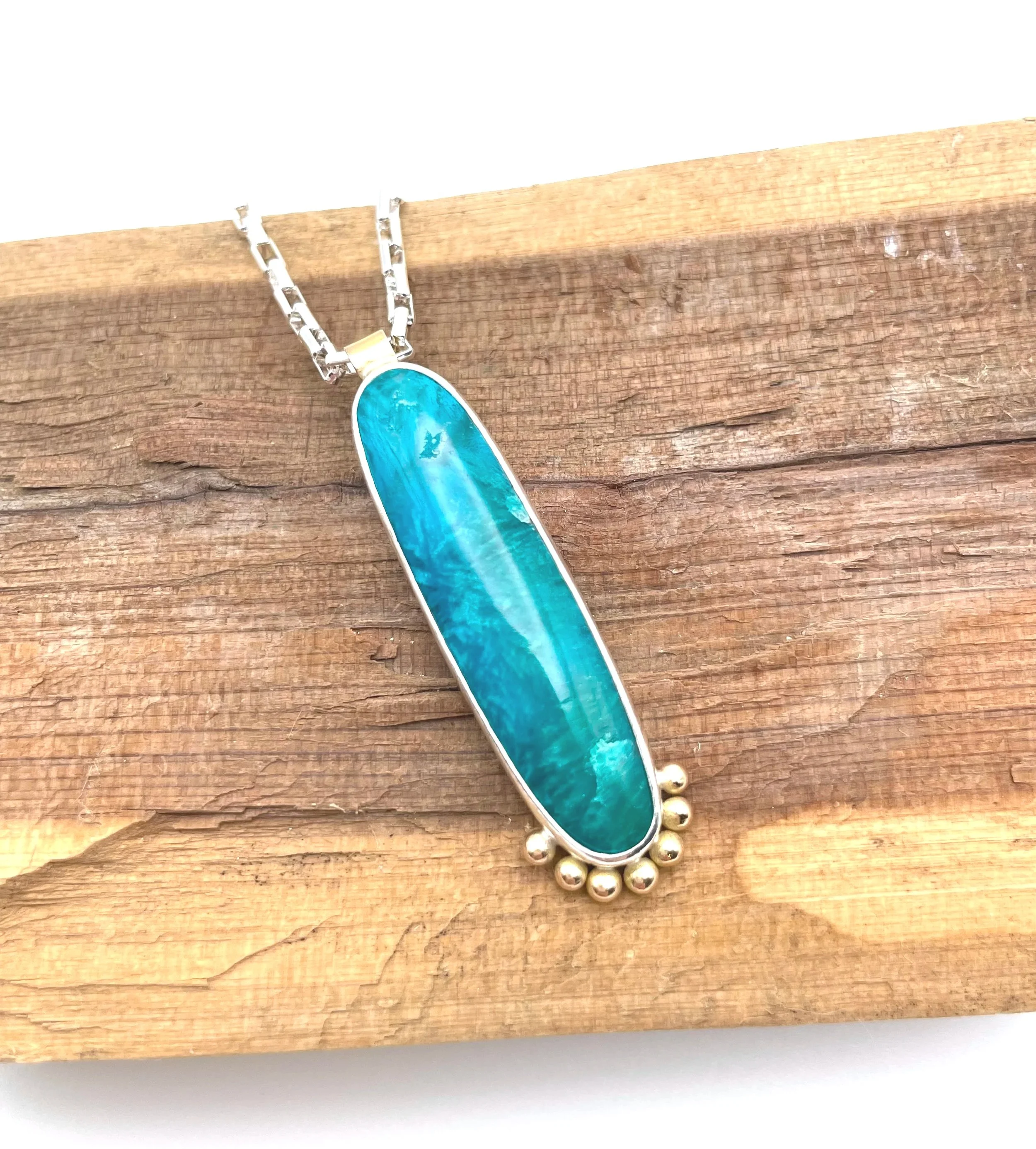 gem silica sagenite pendant necklace silver and gold