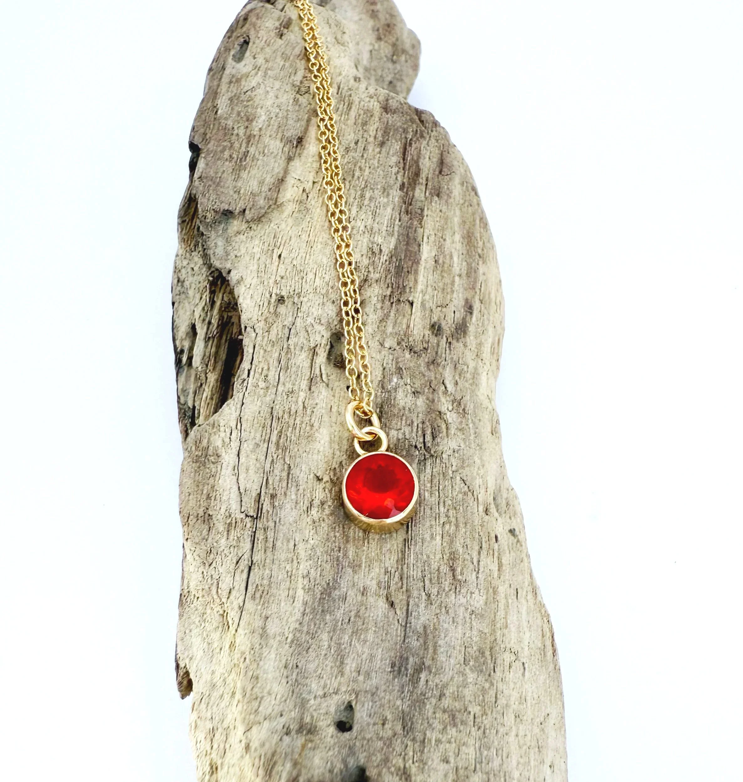 Fire opal pendant gift for her in 14k gold