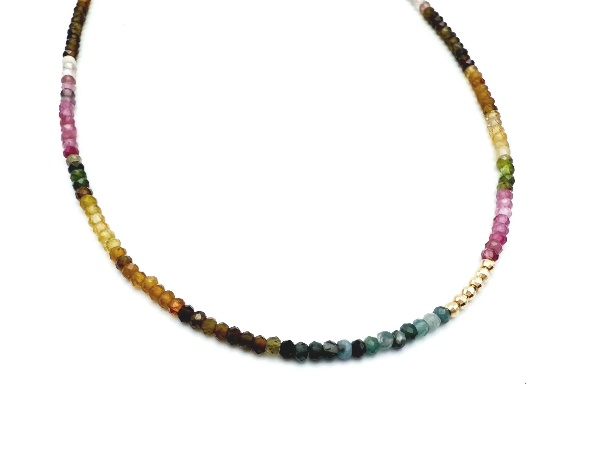 multi colored tourmaline beaded necklace 14k