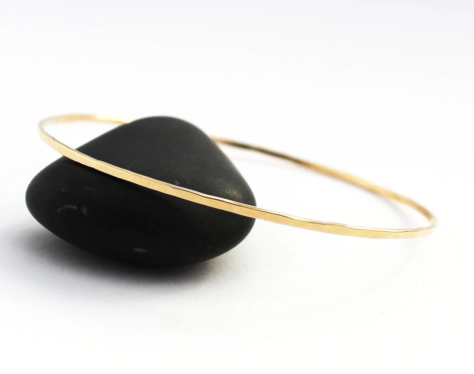thin hammered gold bangle 14k