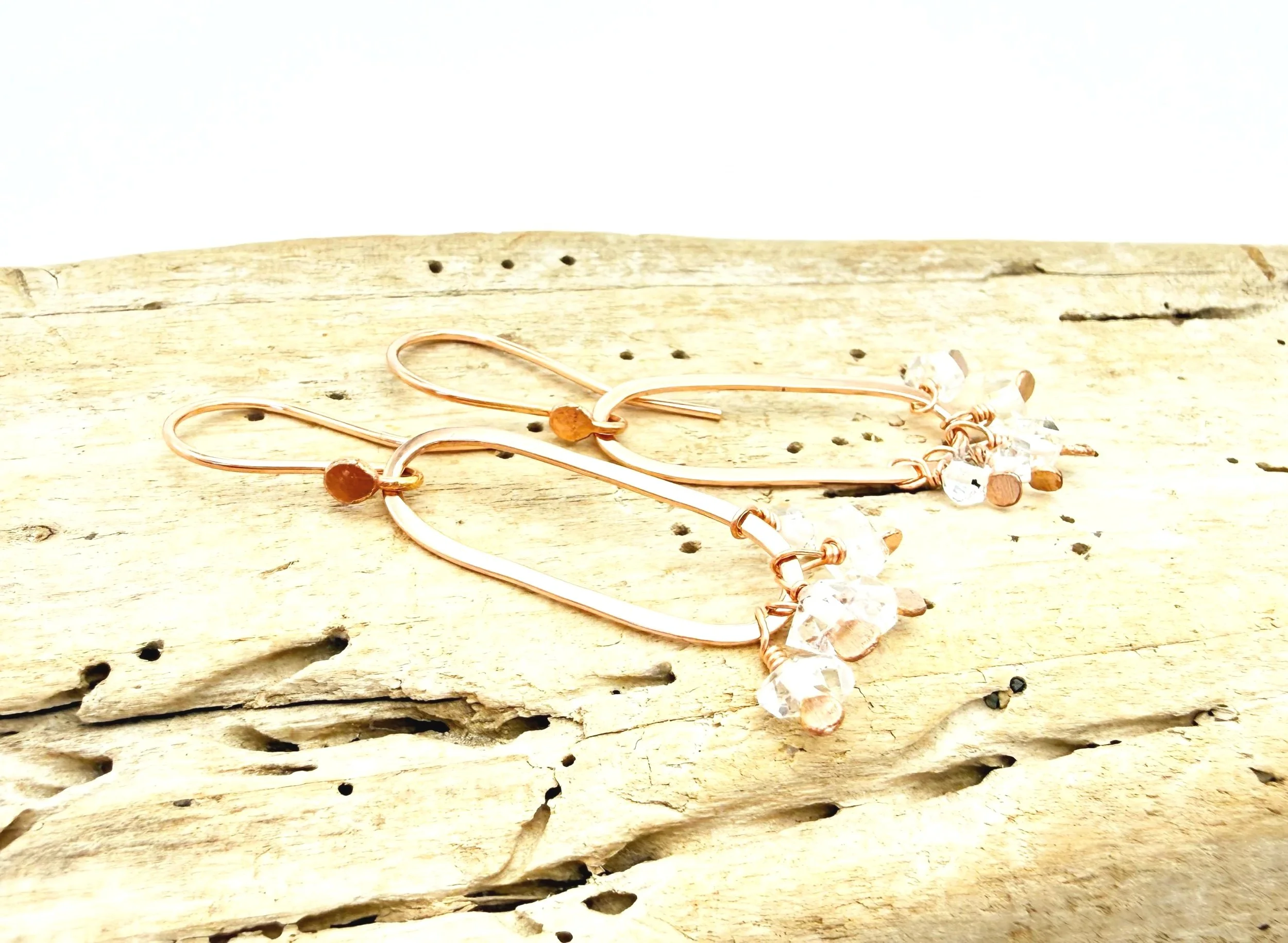 herkimer diamond dangle earrings with rose gold