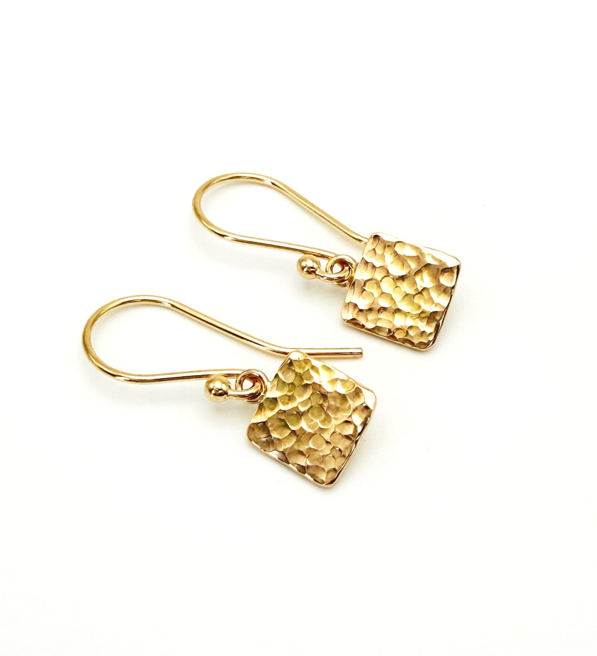 handmade 14k yellow gold square dangle earrings