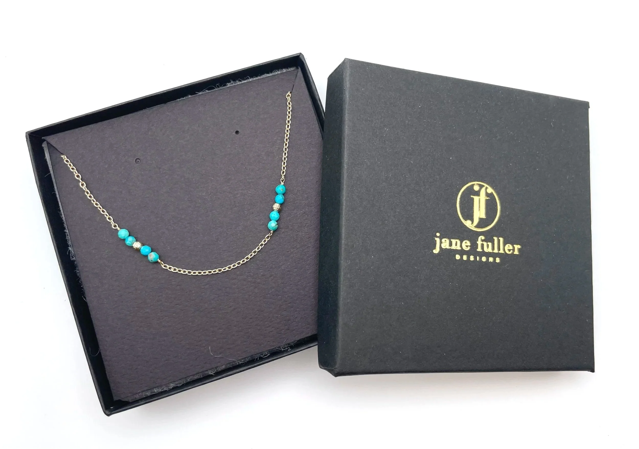 Turquoise bead and chain necklace 14k solid gold