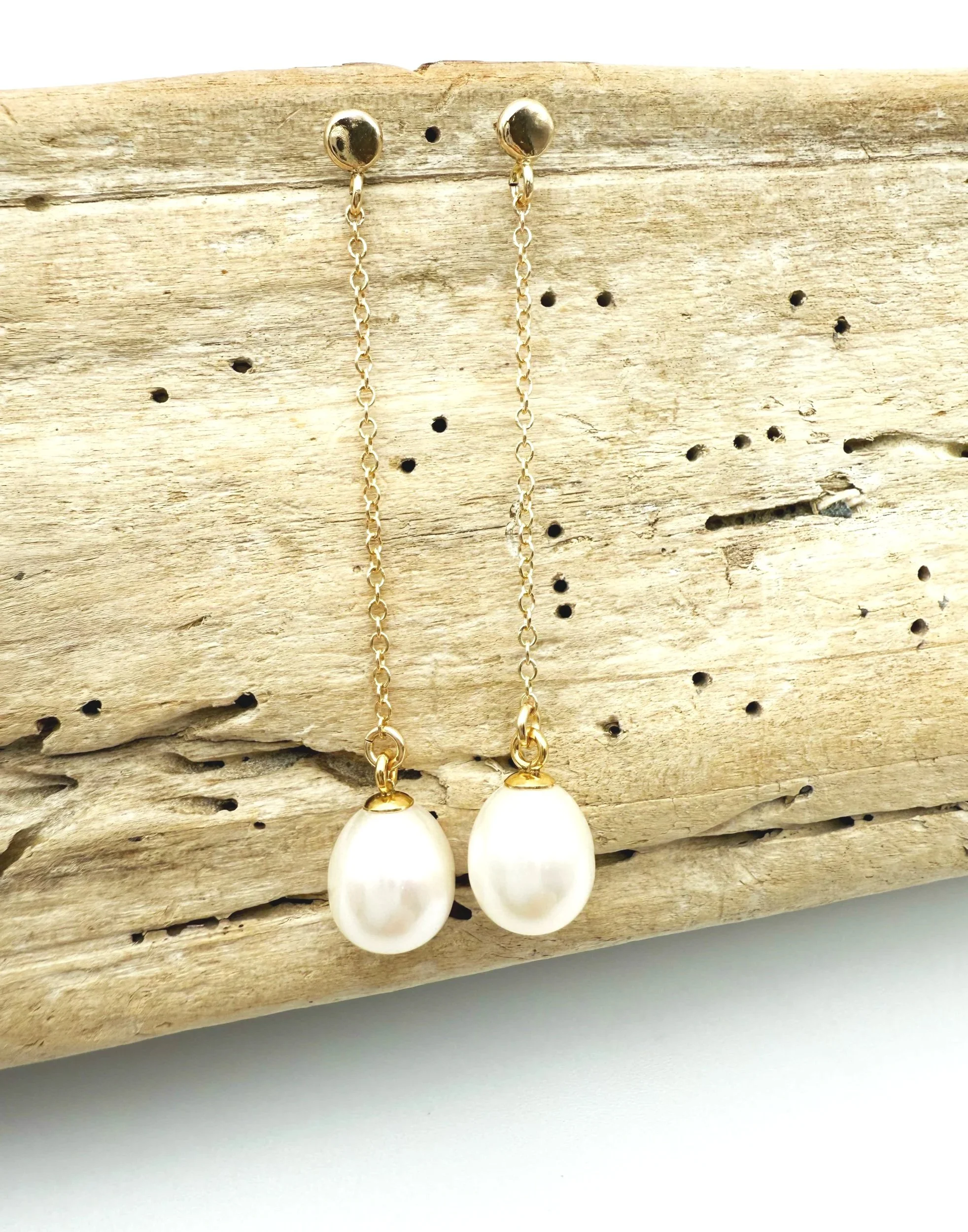 long pearl earrings for bridal wear in 14k gold
