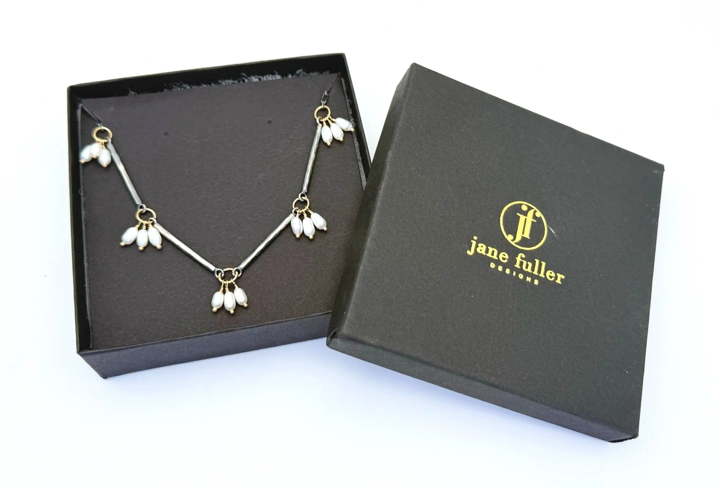 Pearl bar necklace in a Jane Fuller Designs gift box