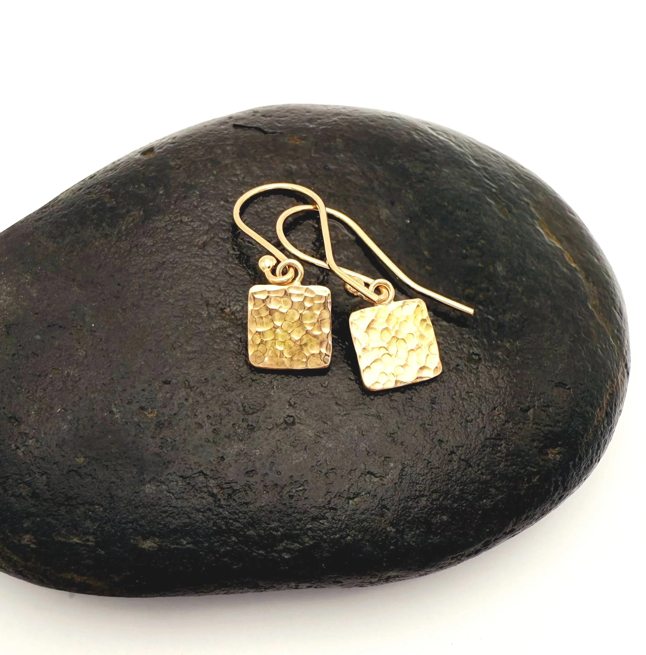 hammered square earrings 14k solid gold