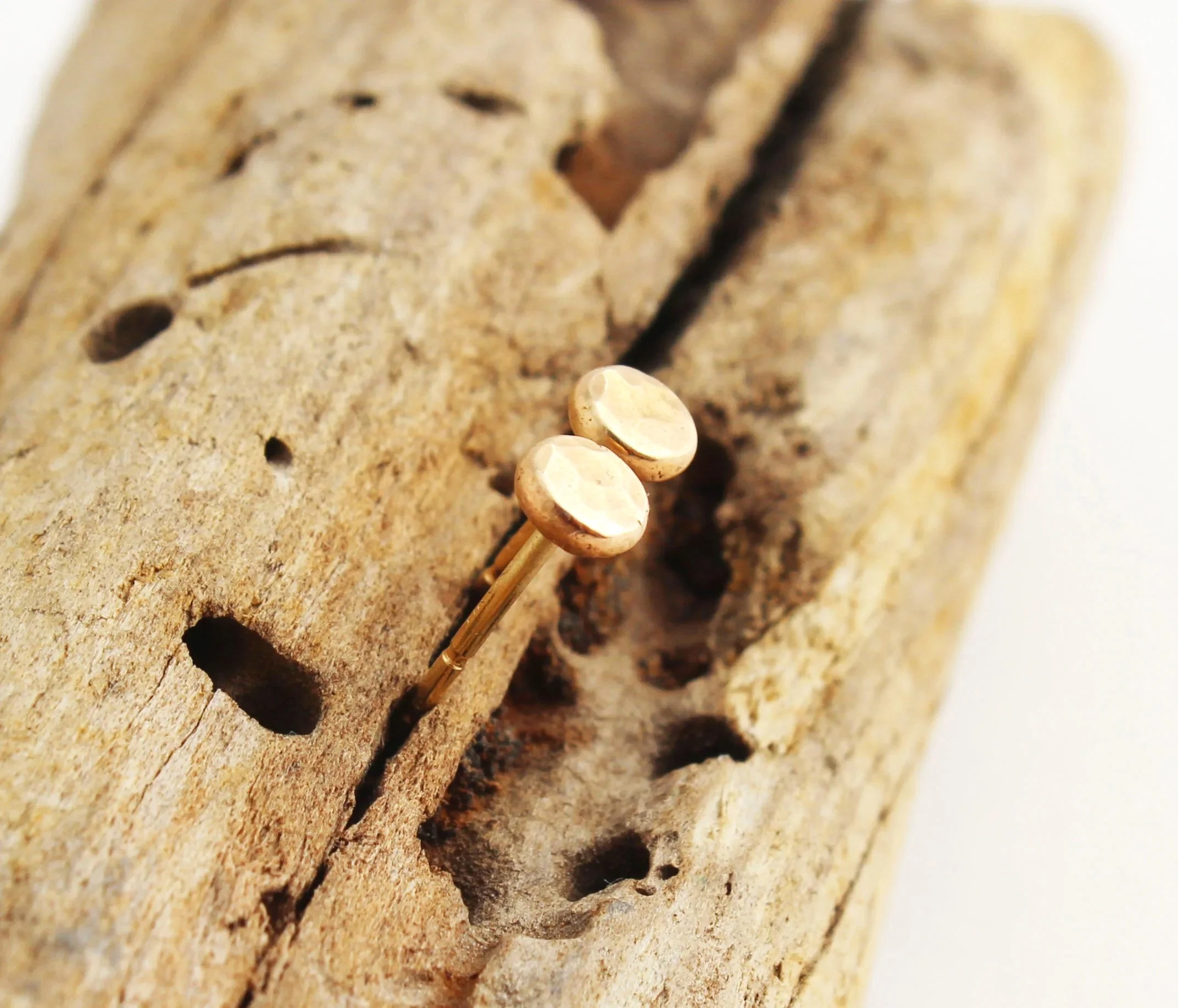 tiny chunky studs hammered 3mm in solid gold