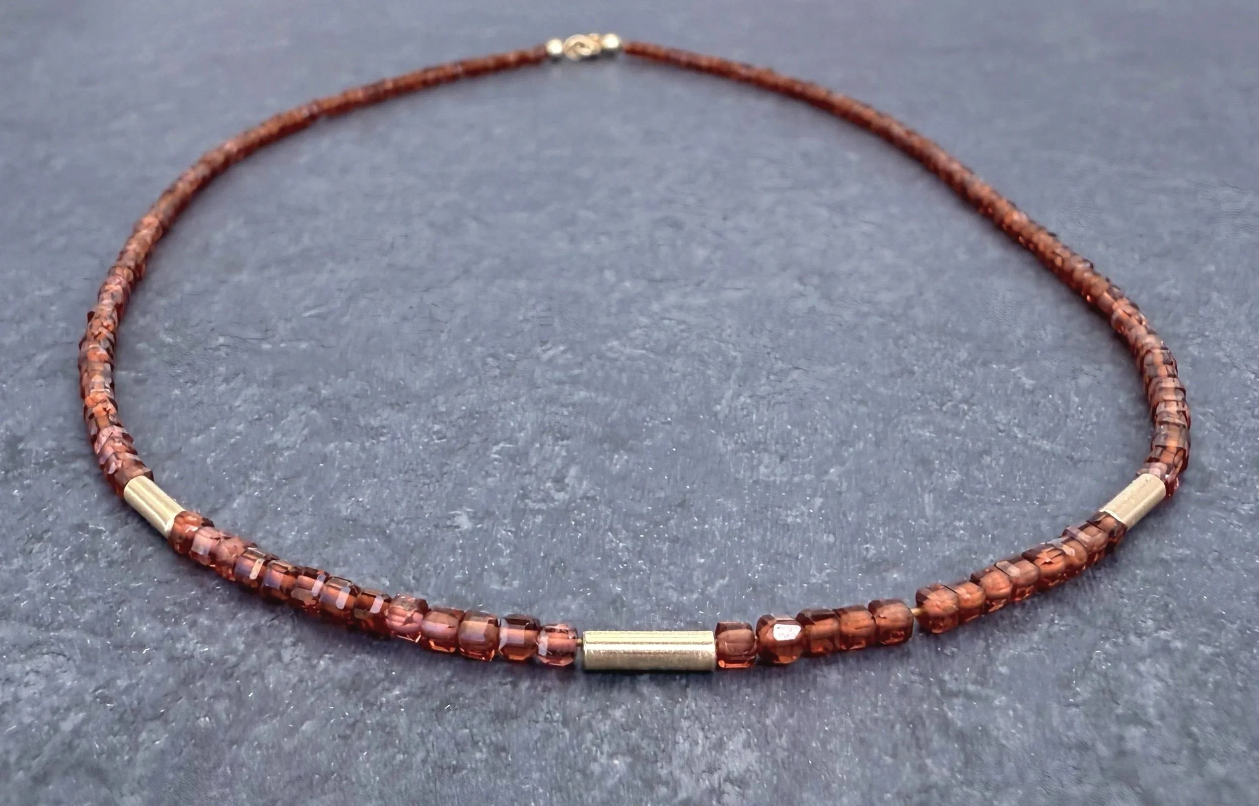 chocolate malaya garnet necklace, solid gold