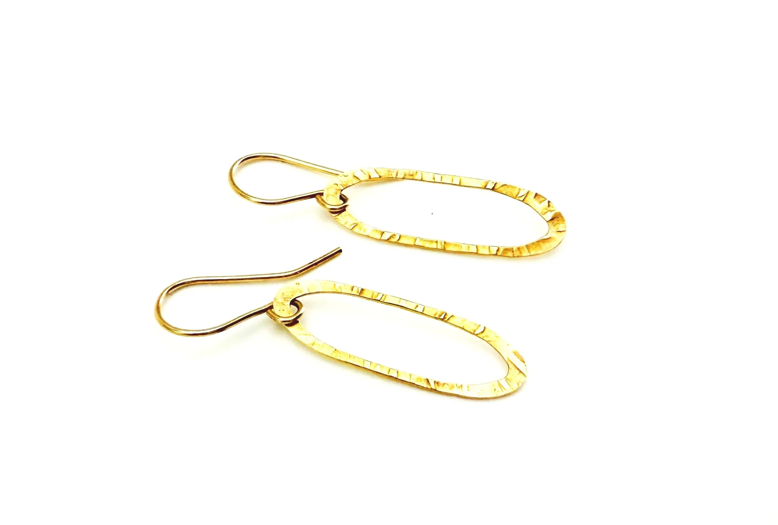 handmade oval hoop textured earrings 14k