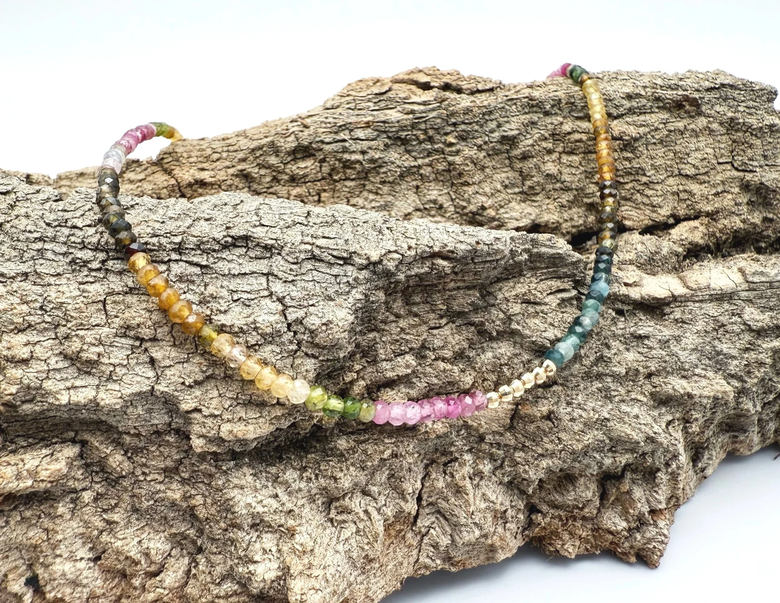 14k gold tourmaline beaded necklace