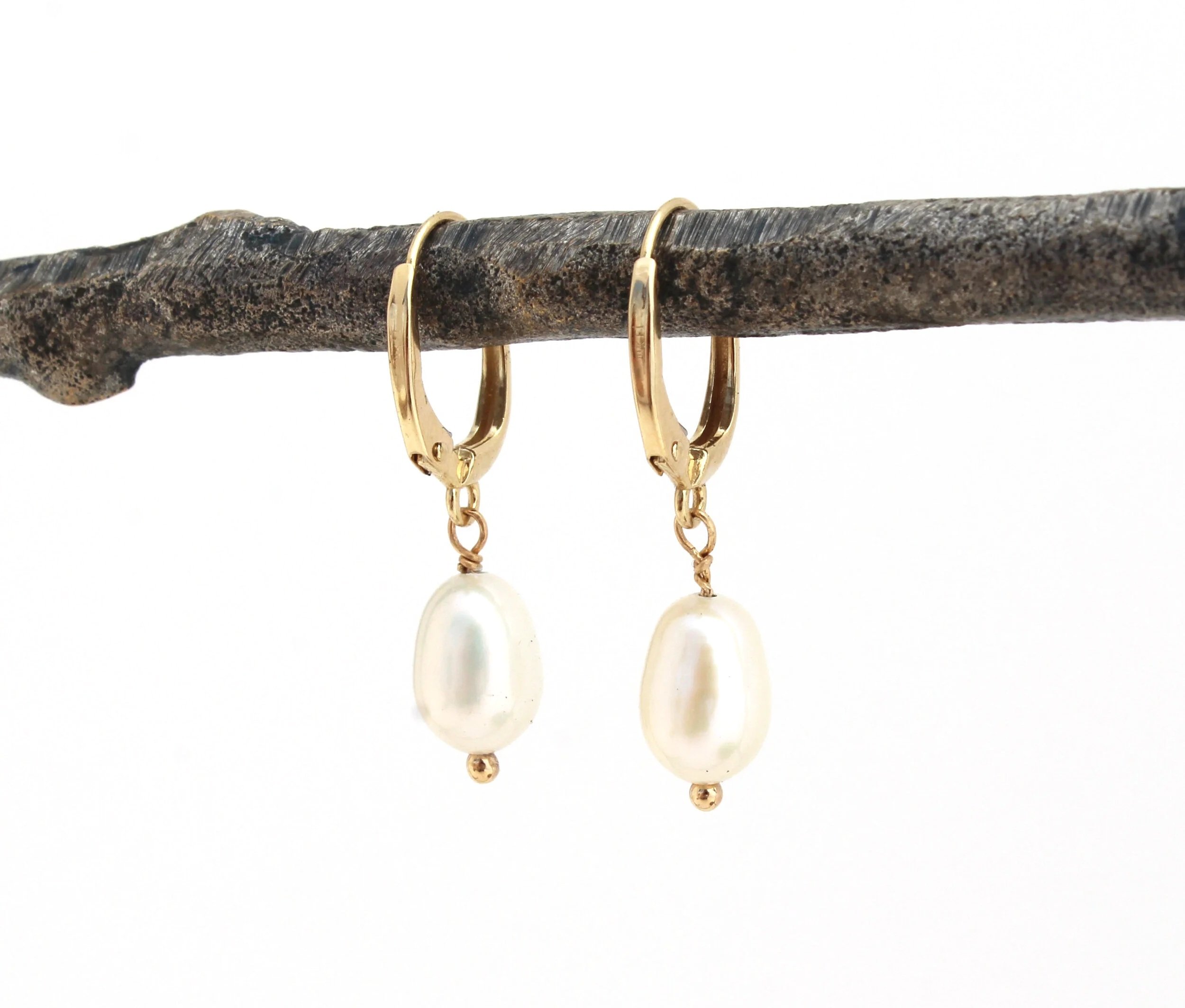pearl dangle drop earrings 14k