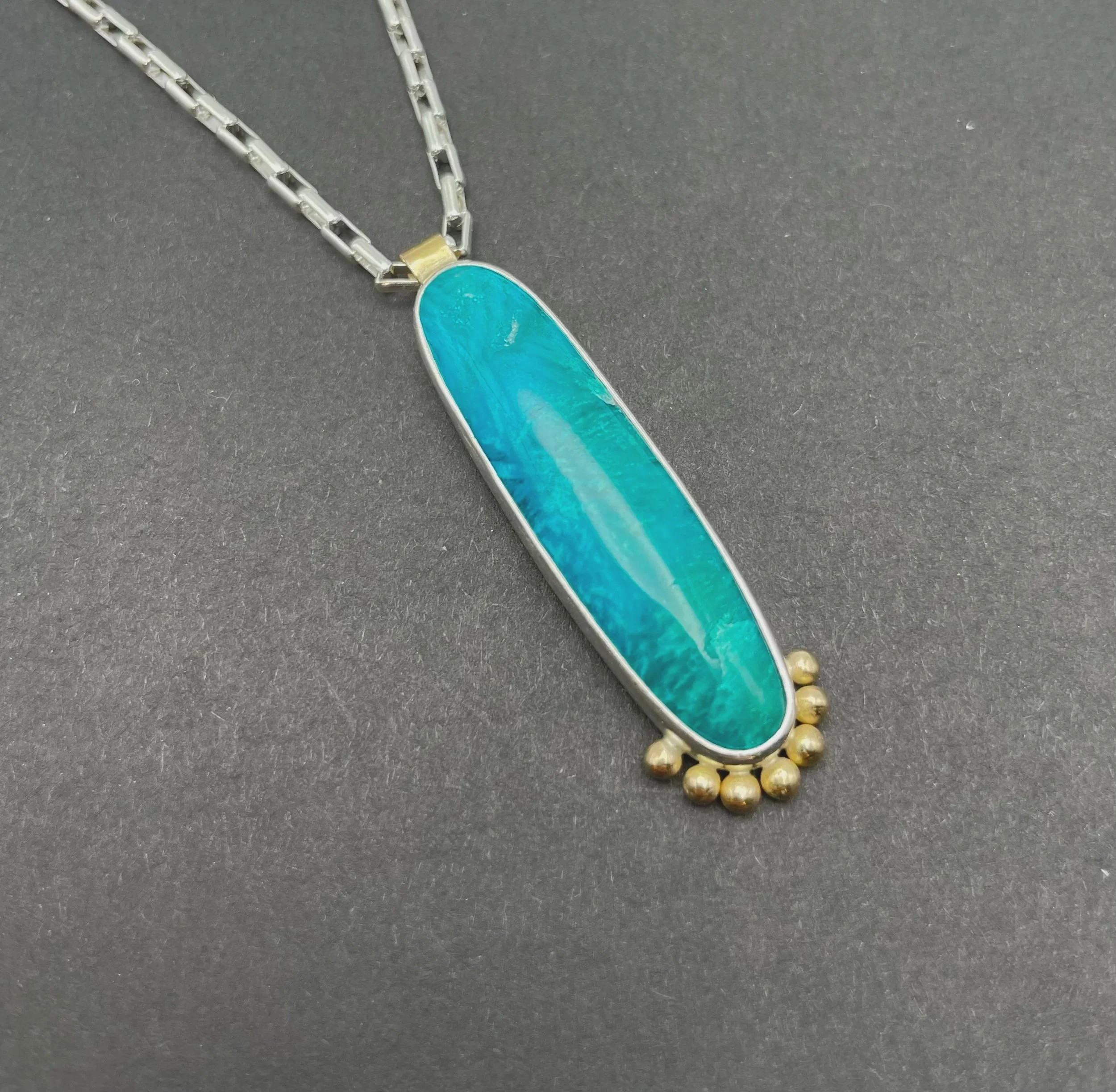 handmade one of a kind unique blue stone pendant mixed metal