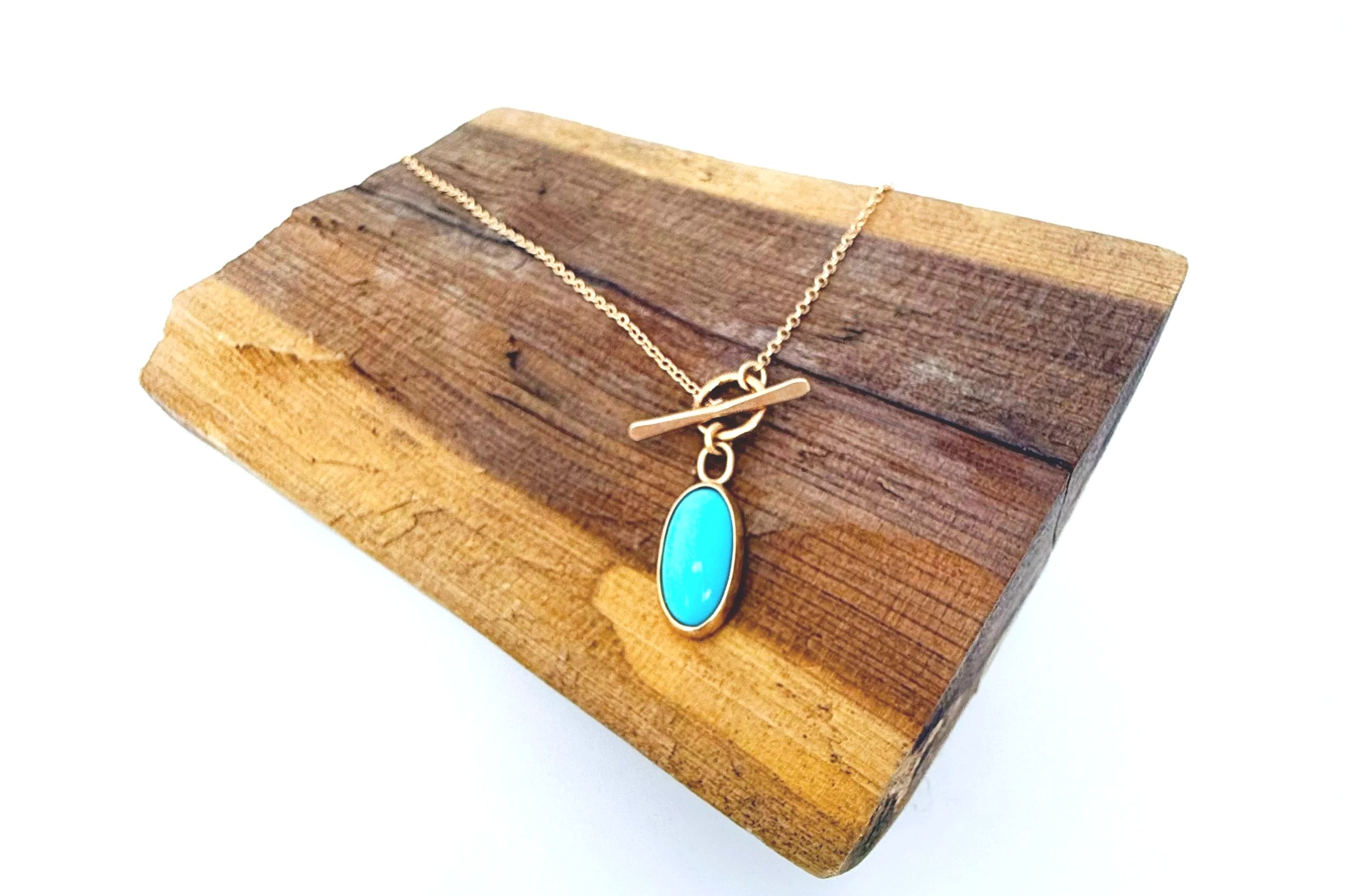 14k solid gold sleeping beauty turquoise pendant