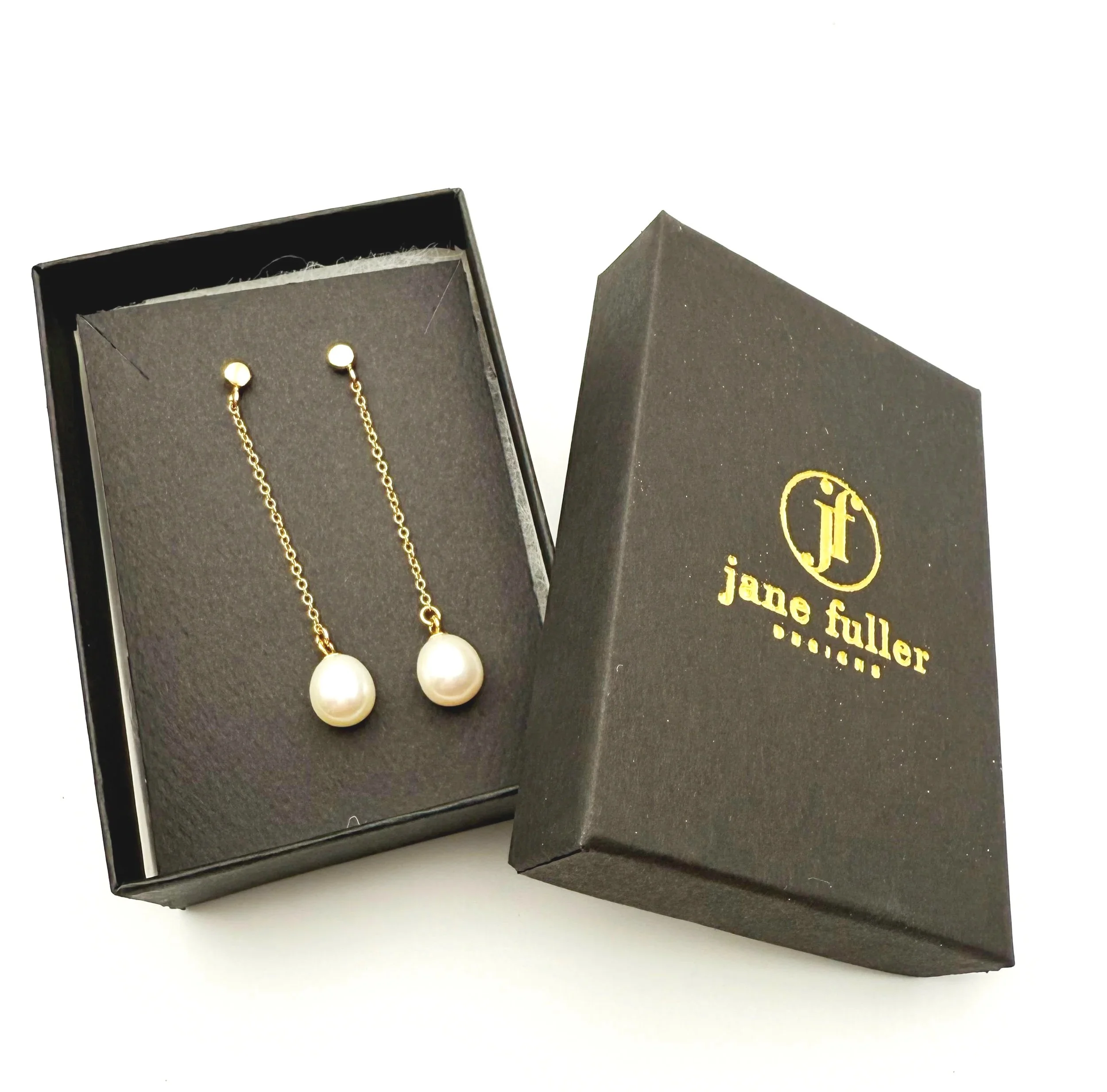 14k gold chain dangle earrings with large white pearl