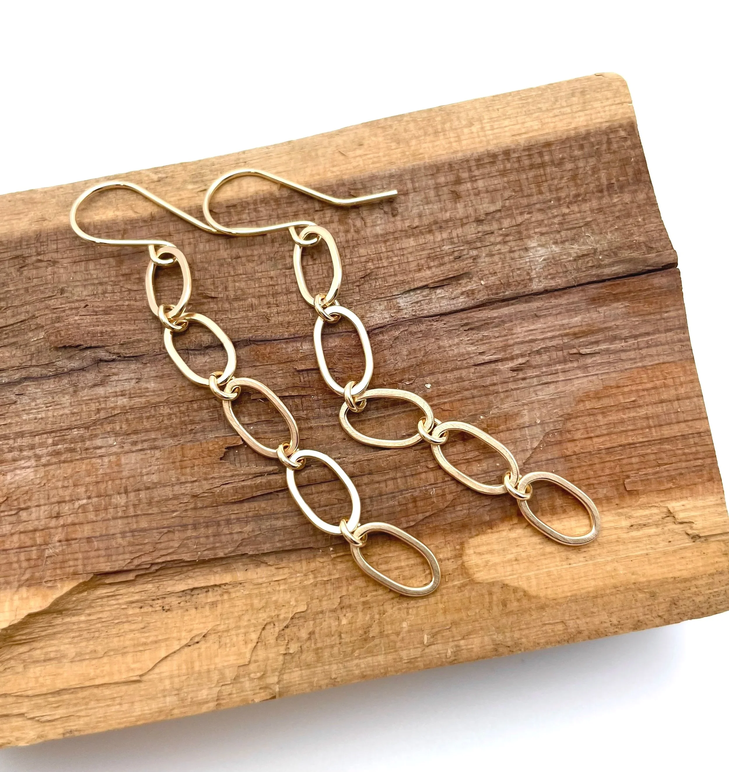 long gold link earrings 14k