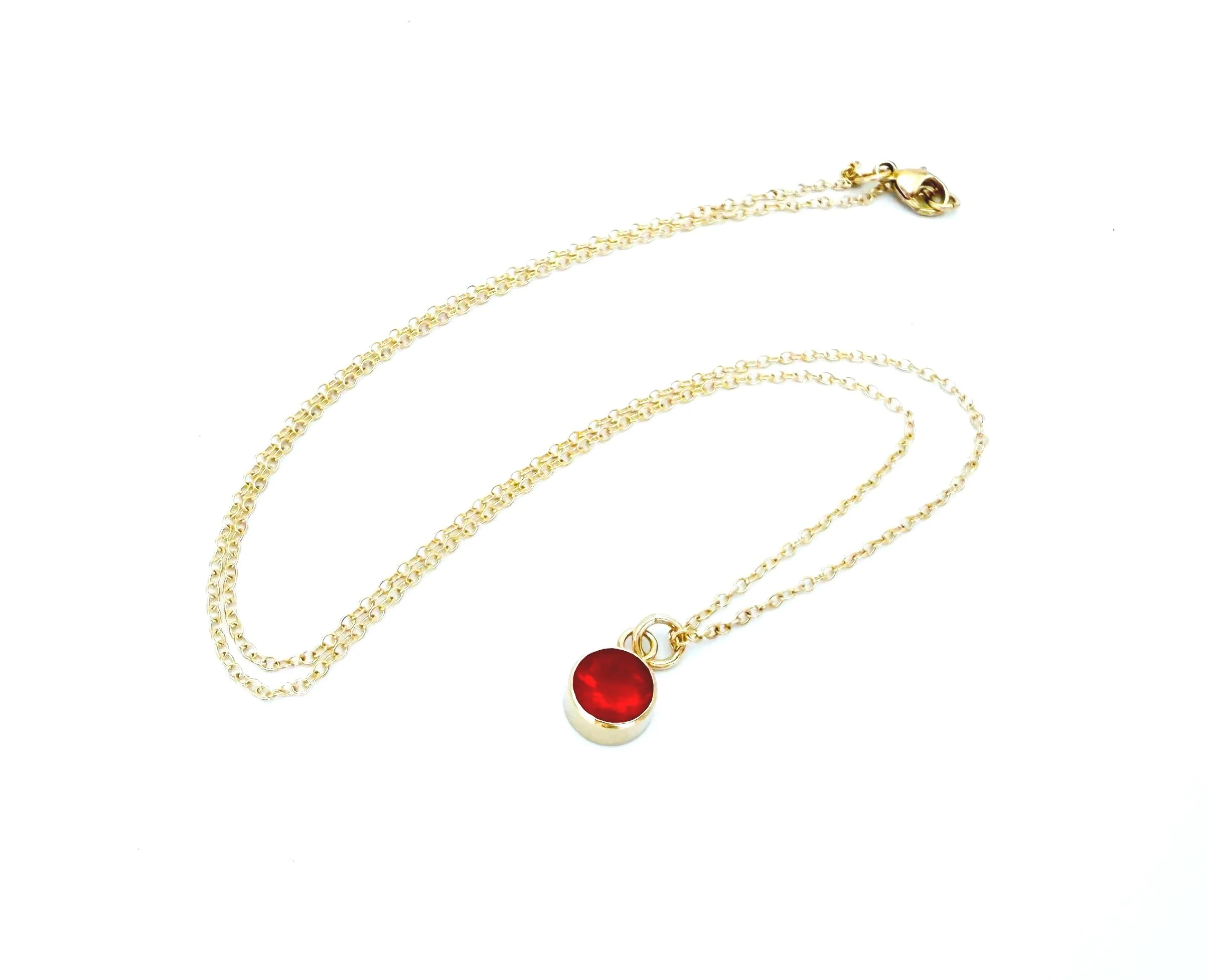 fire opal pendant necklace in 14k gold with cable chain
