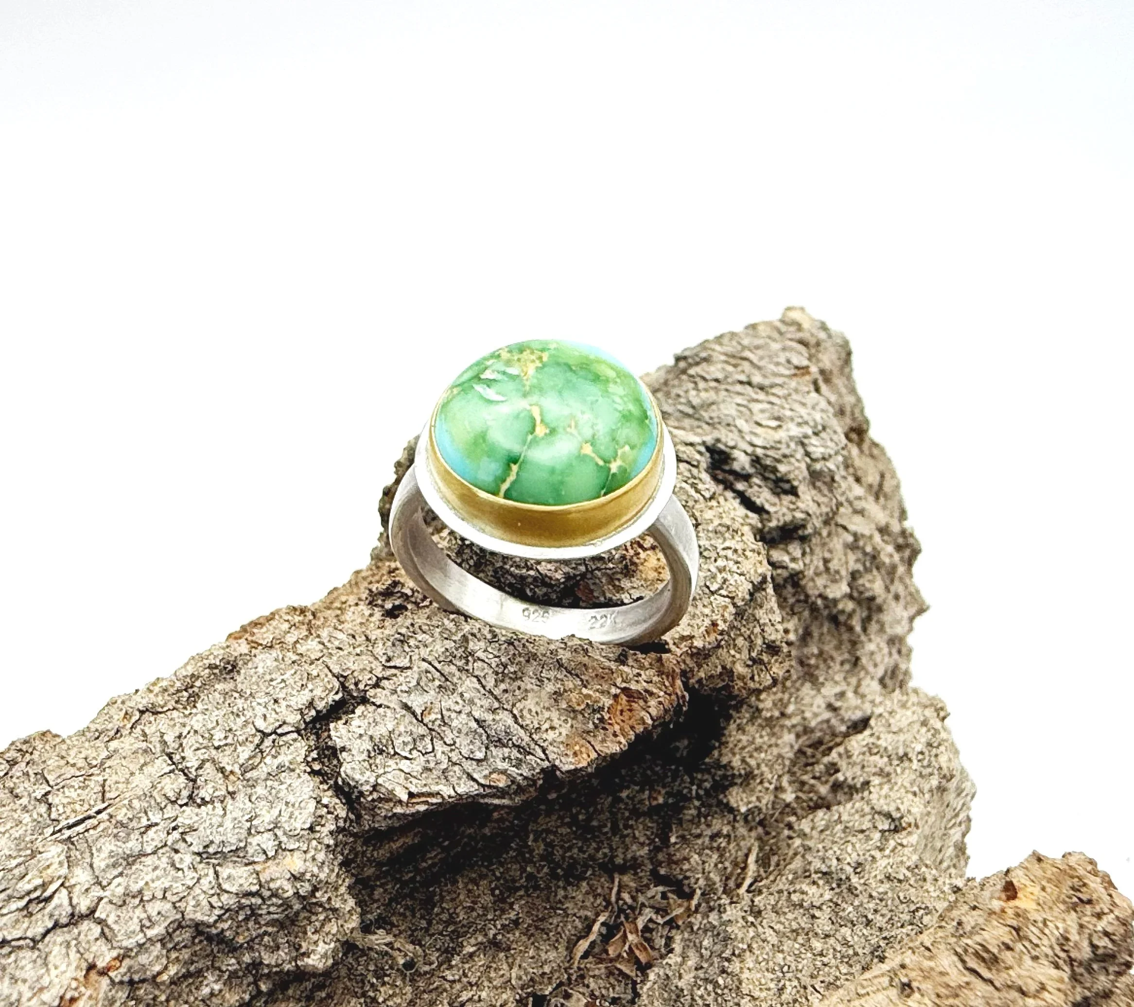 American Turquoise Ring, Green Turquoise set in 22k gold