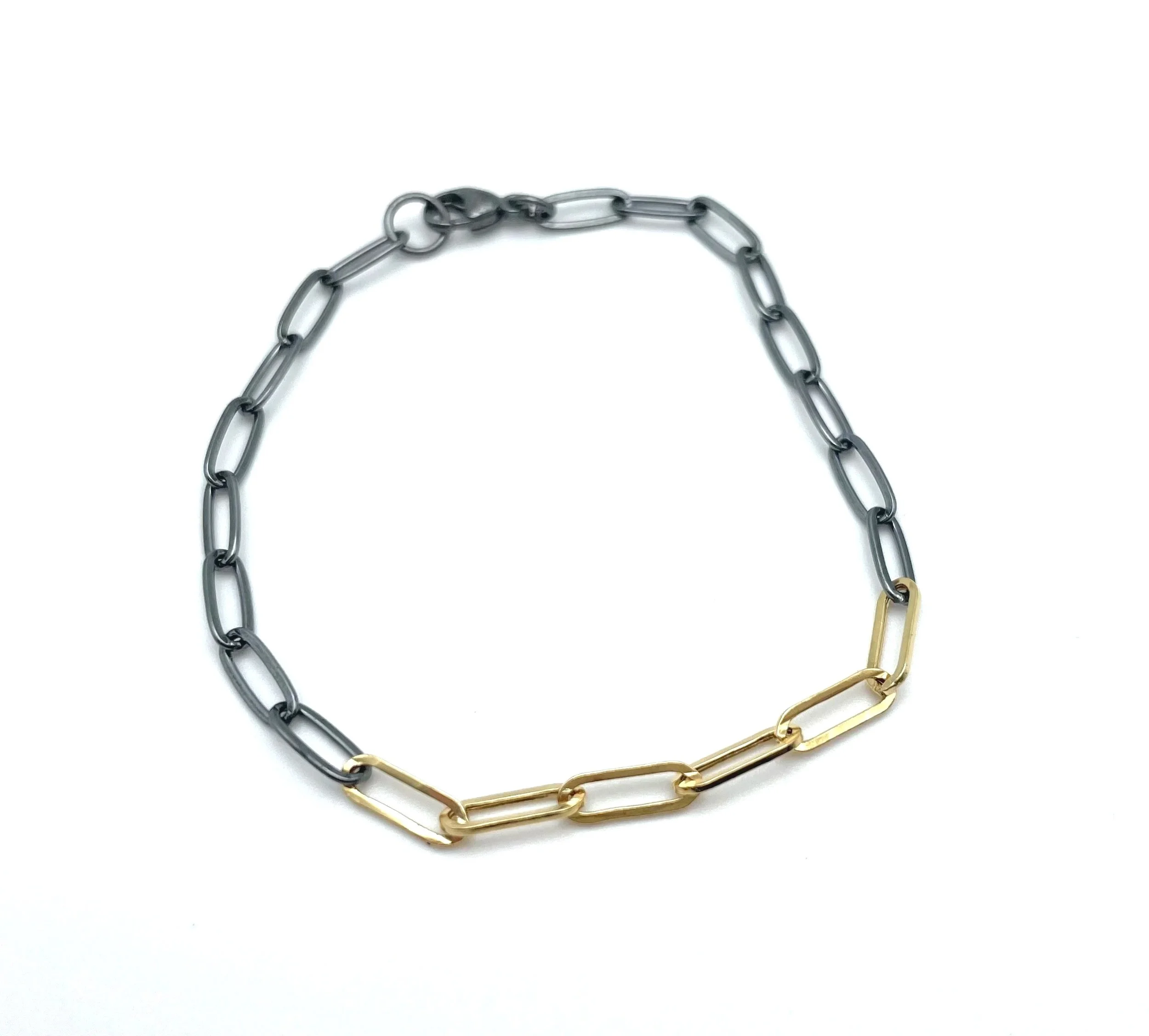 oxidized silver and gold chain bracelet