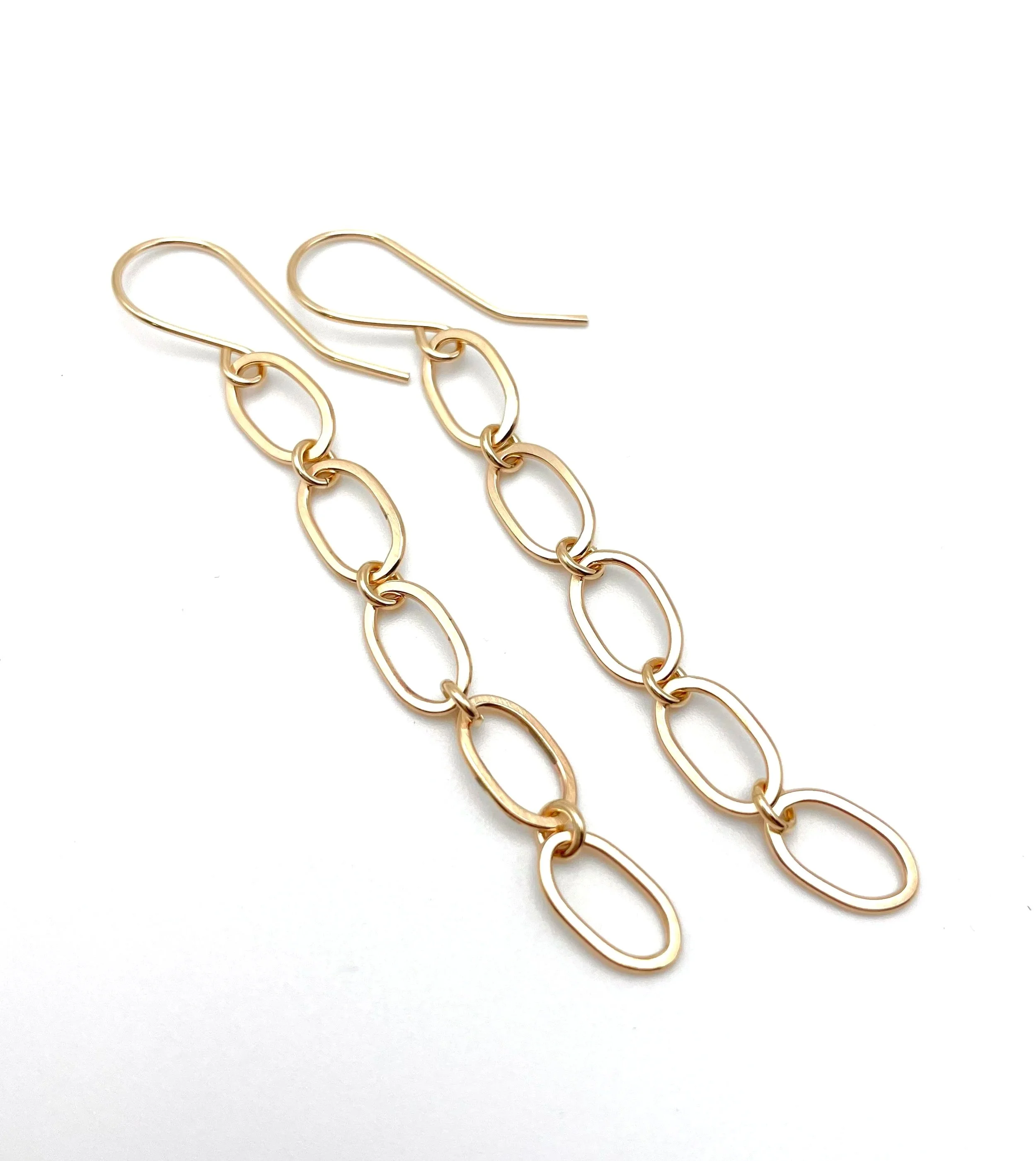 Handmade solid gold long chain linke earrings 14k
