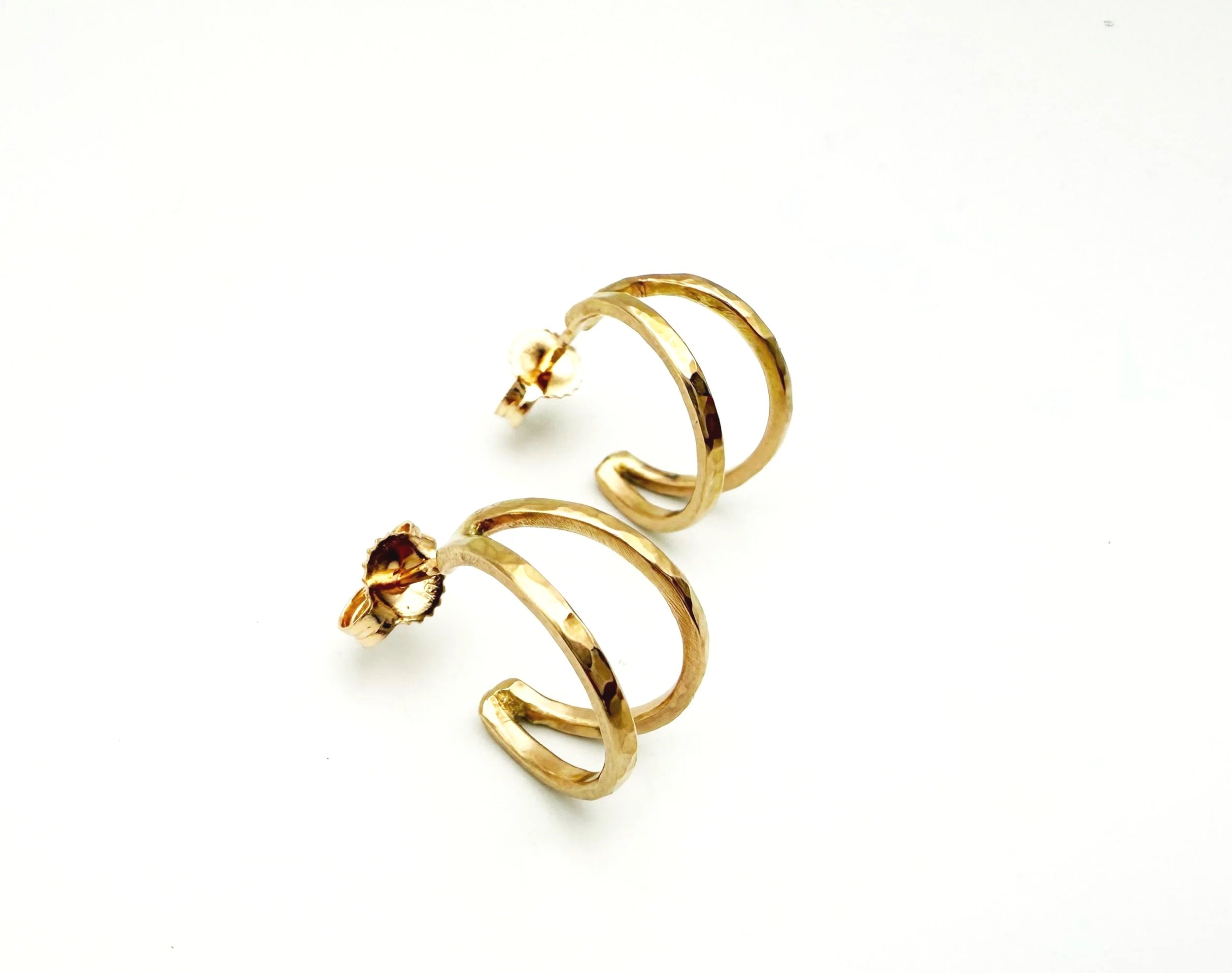 artisan earrings 14k solid gold hoop