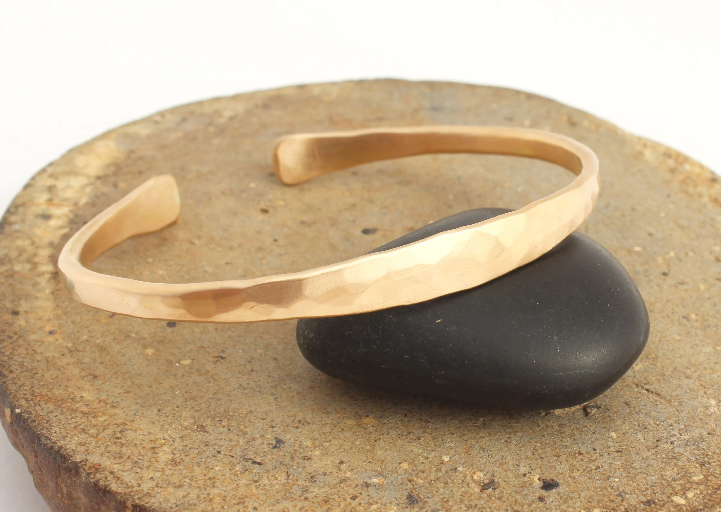 handmade hammered thick 14k gold cuff for men or women