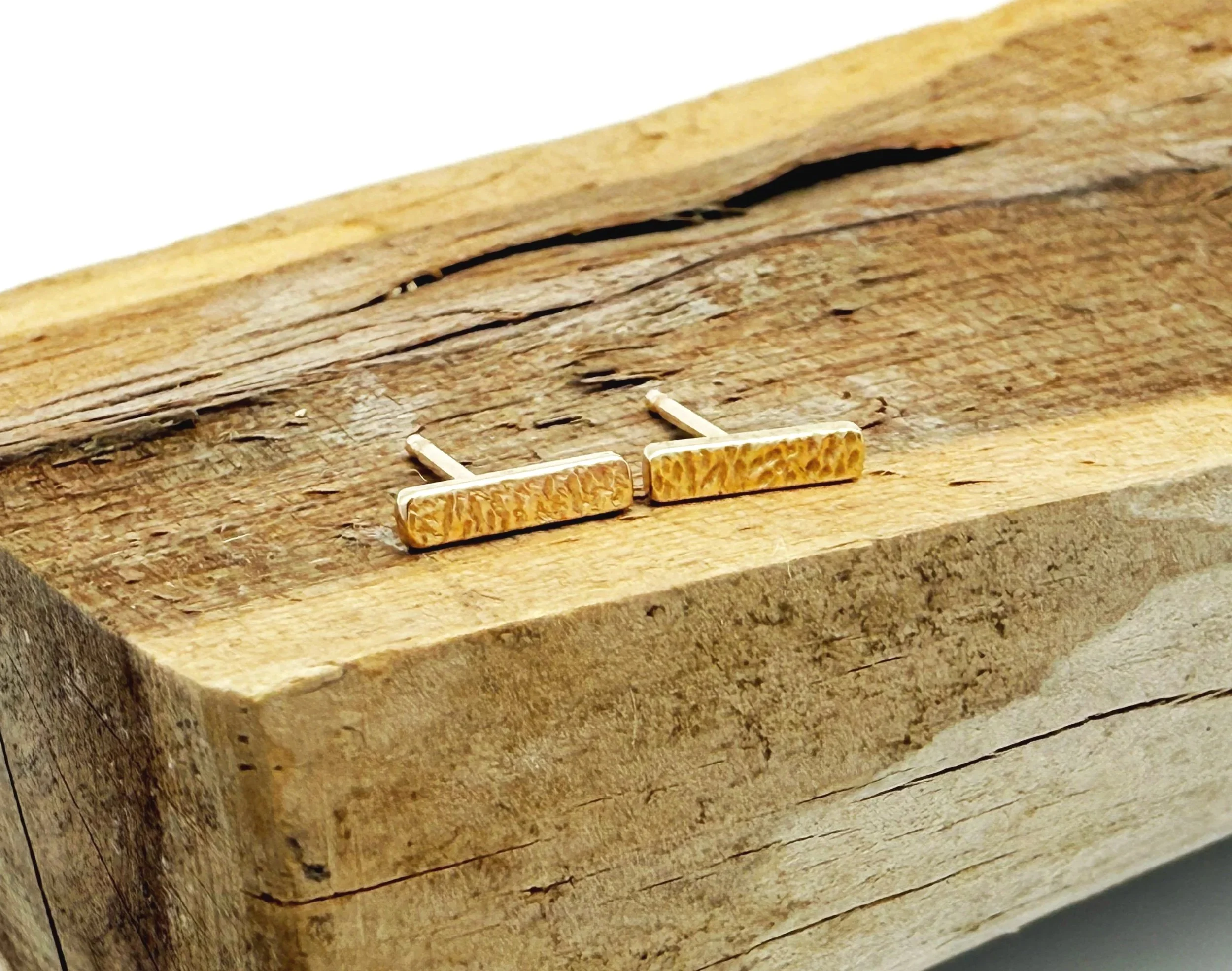 unique handmade bar stud earrings 14k