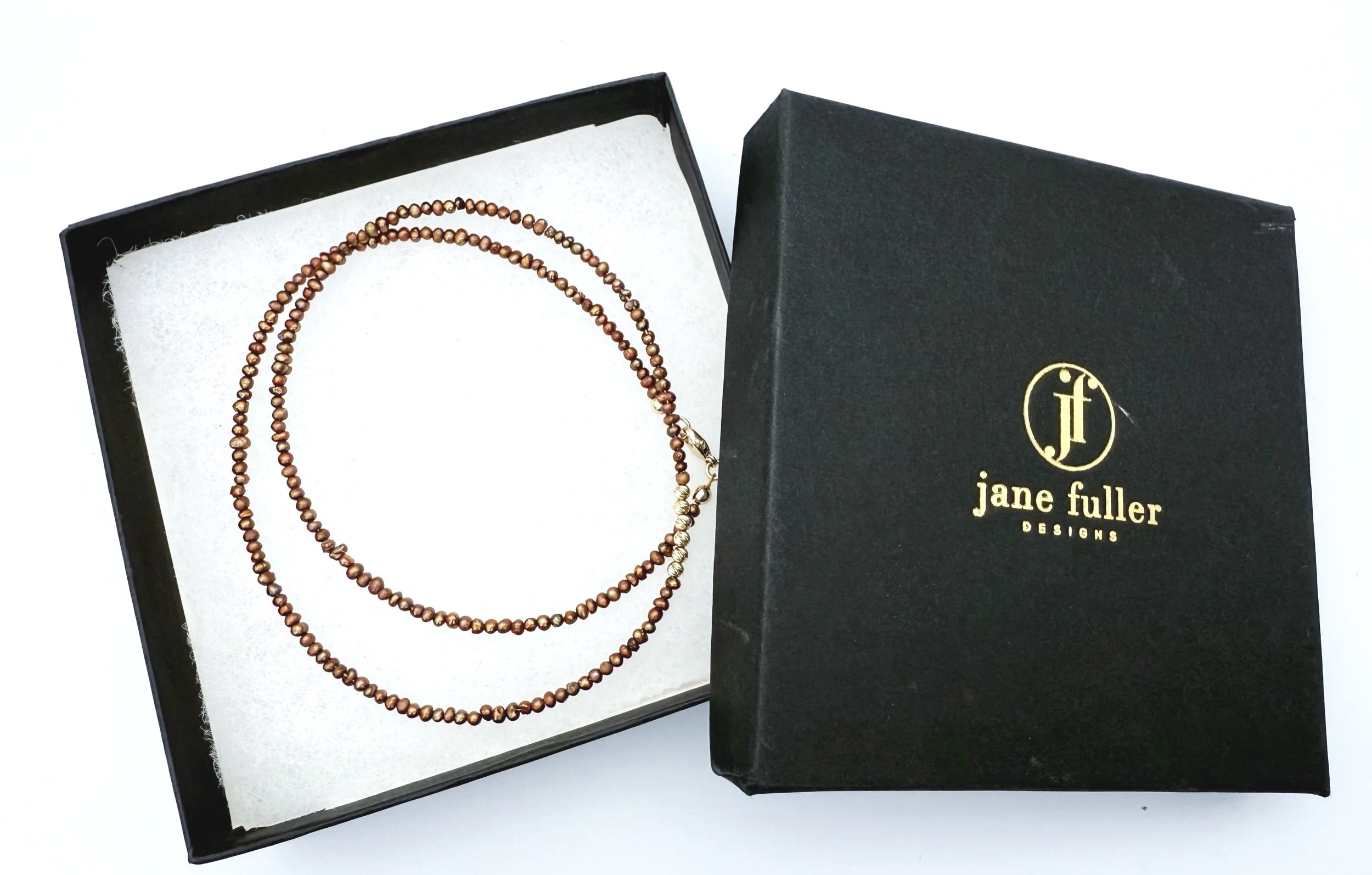 gold pearl strand necklace 2mm fine brown bead strand