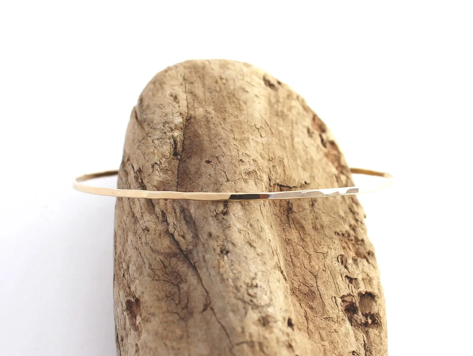 thin hammered gold bangle for women