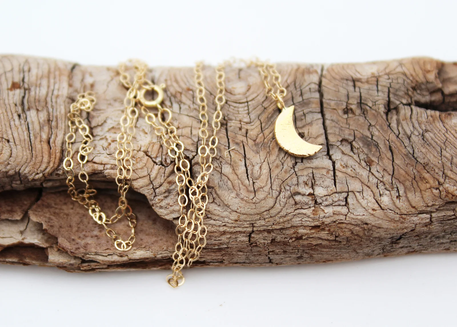 Tiny gold moon pendant necklace 14k