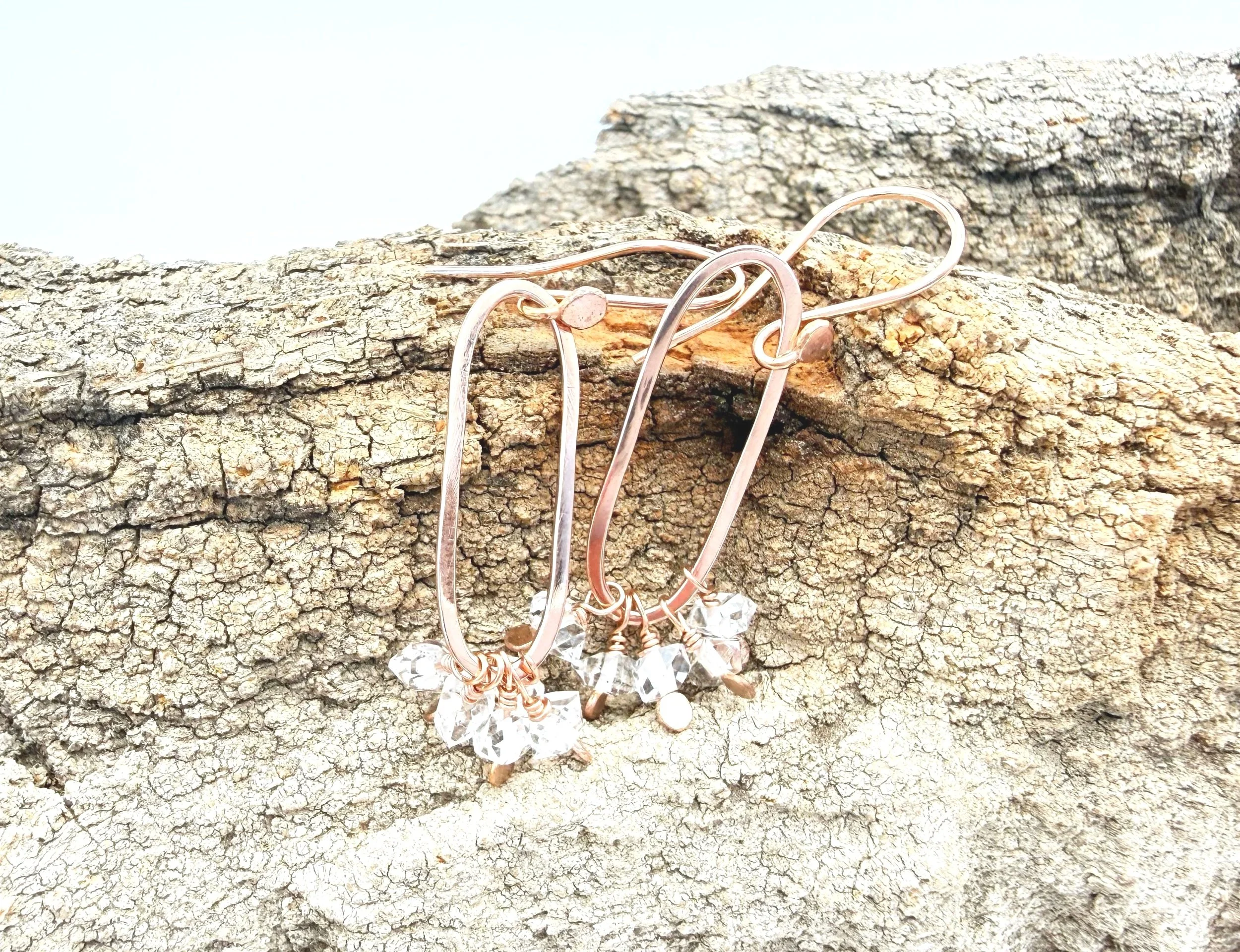 oval hoop dangle earrings with herkimer diamonds