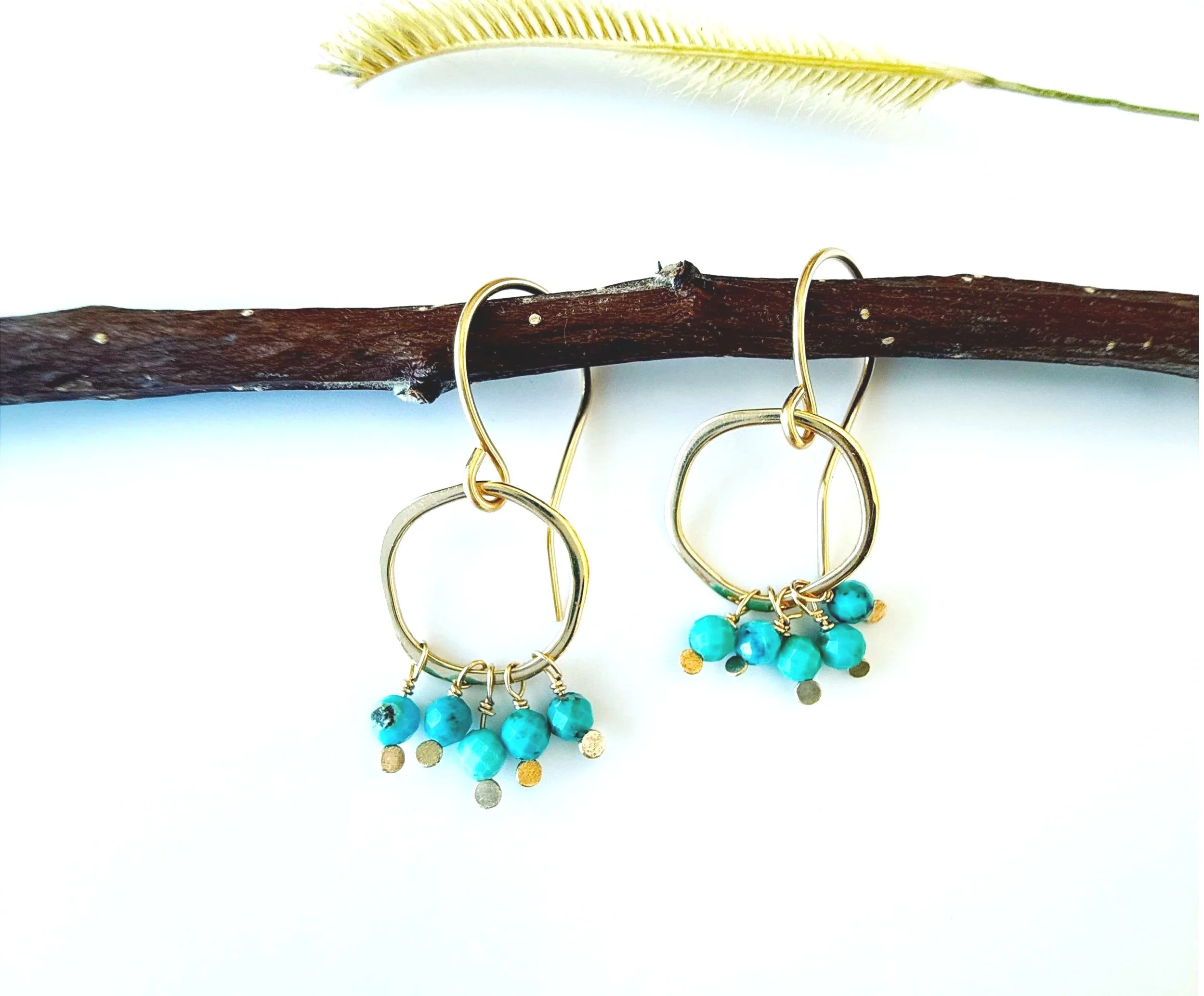 blue turquoise dangle earrings 14k solid gold