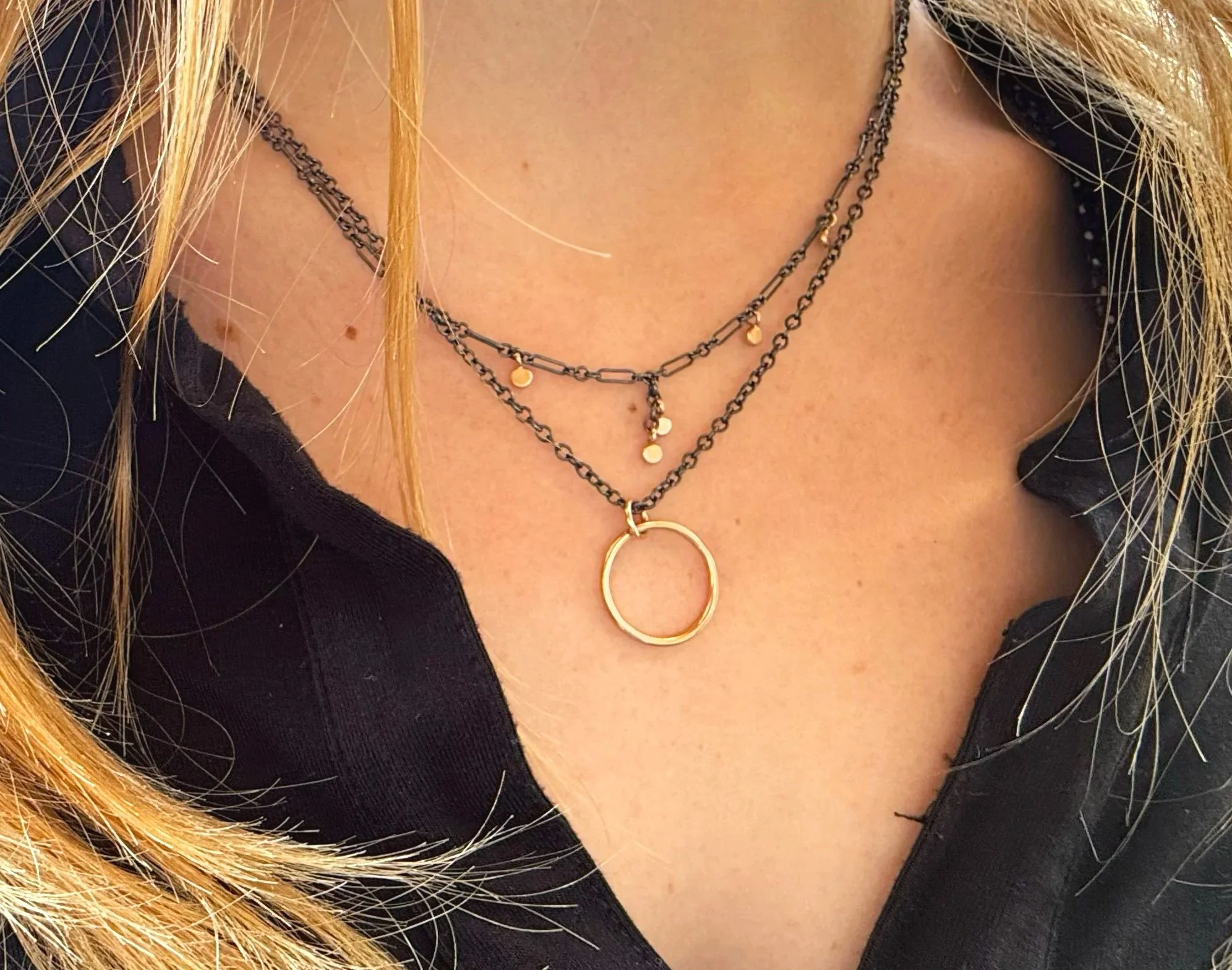 Silver and gold mixed metal layering necklaces handmade