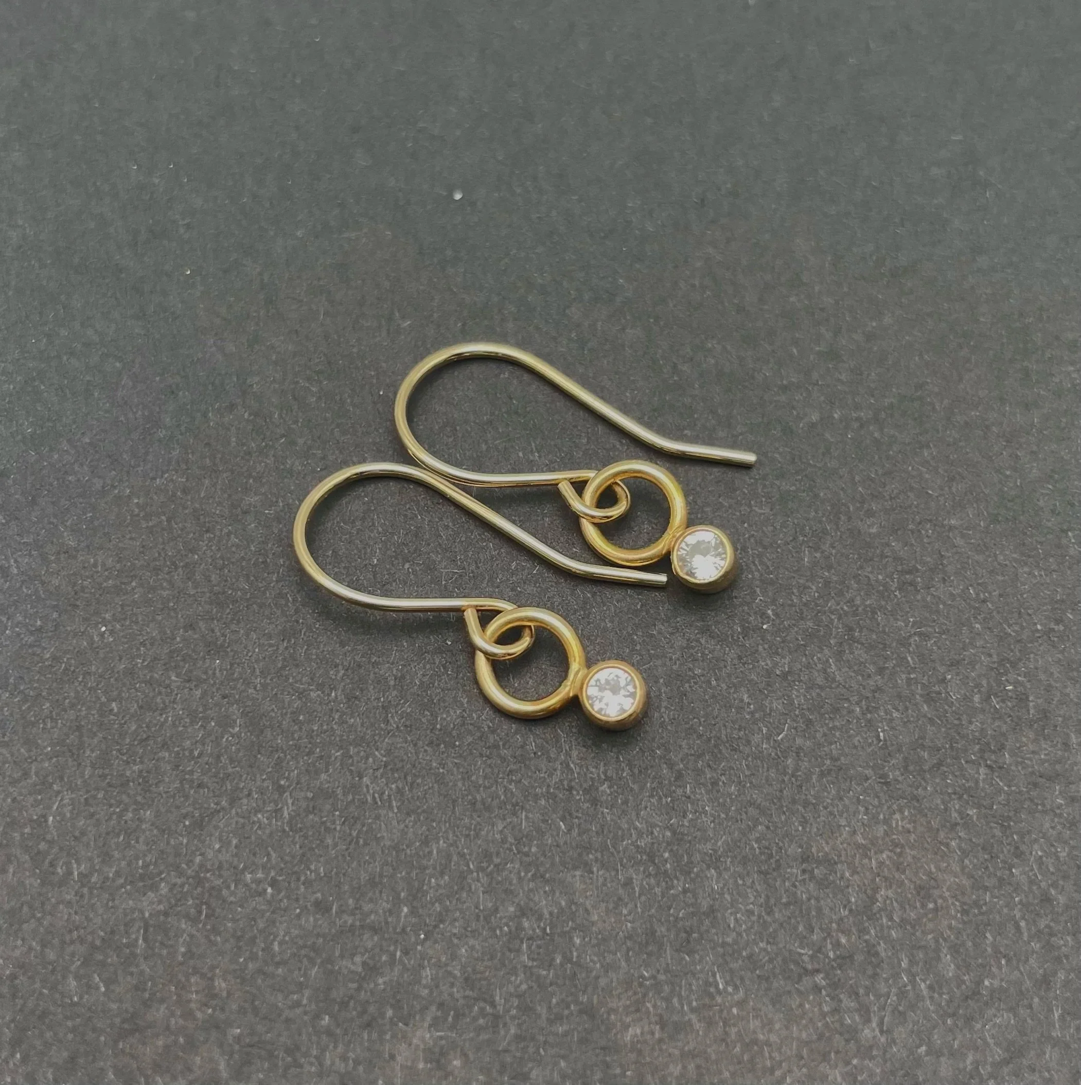 Dainty white sapphire earrings 14k gold