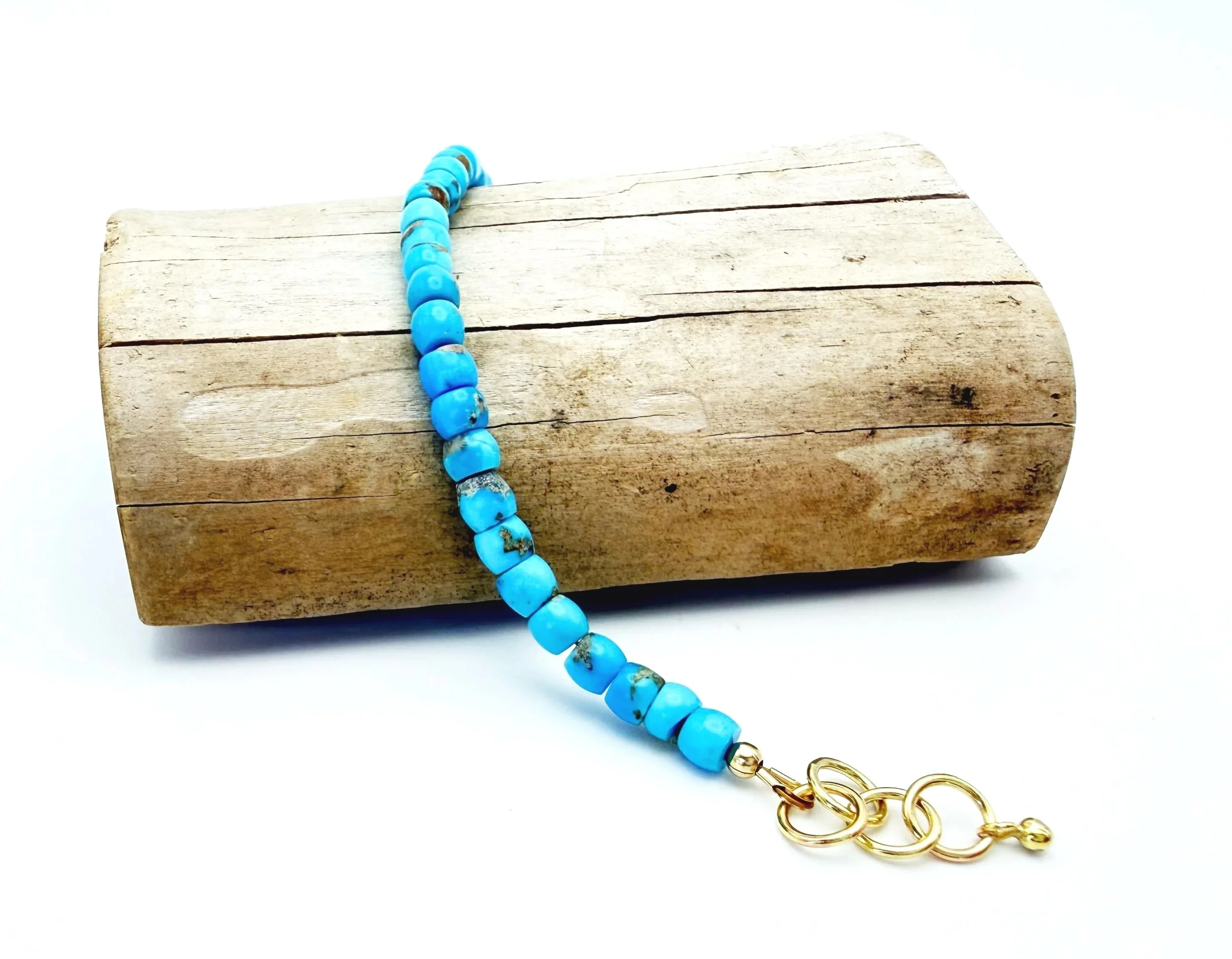 Blue Arizona Turquoise Bead Bracelet in 14k Solid Gold