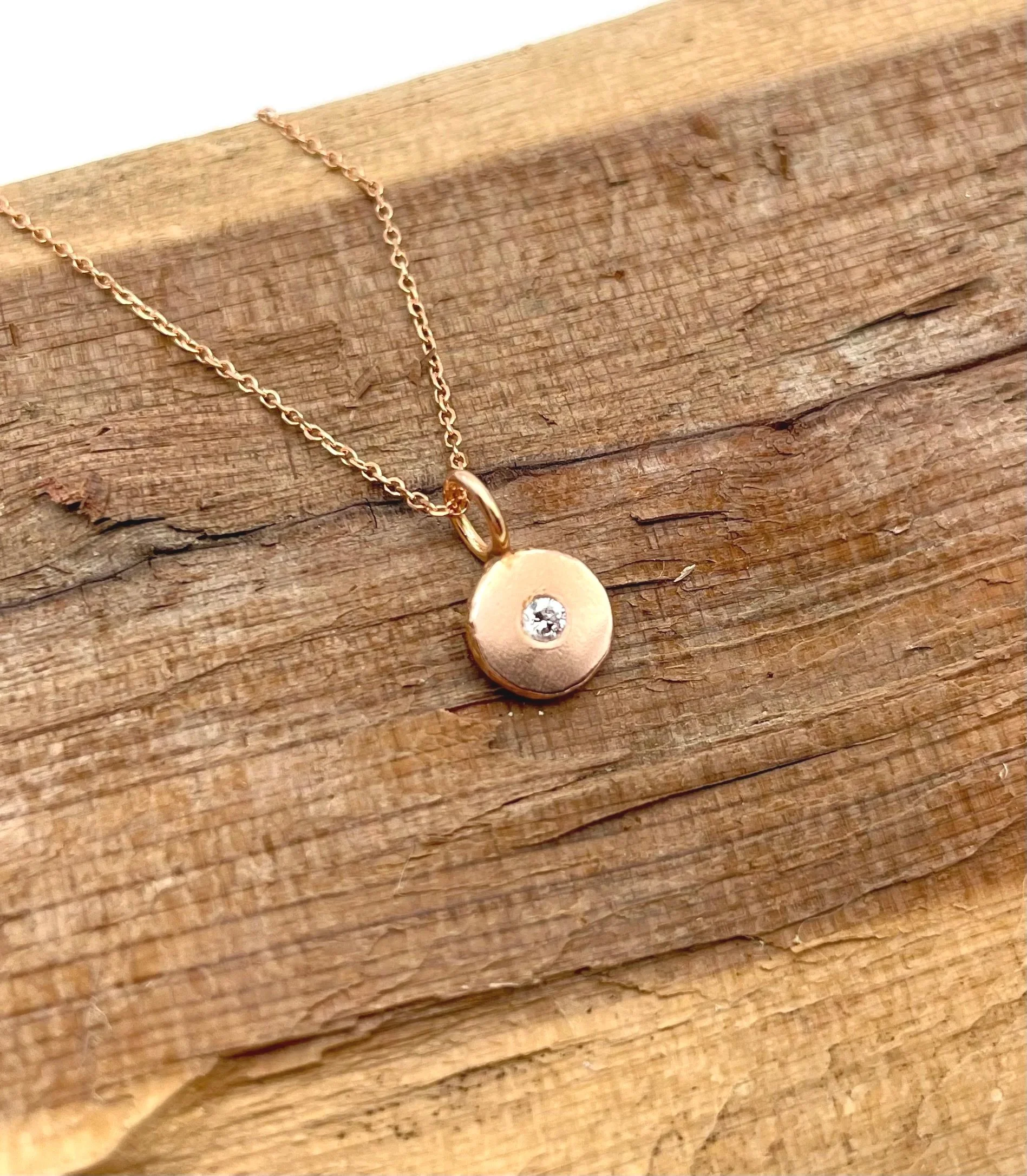 14k rose gold diamond disc pendant