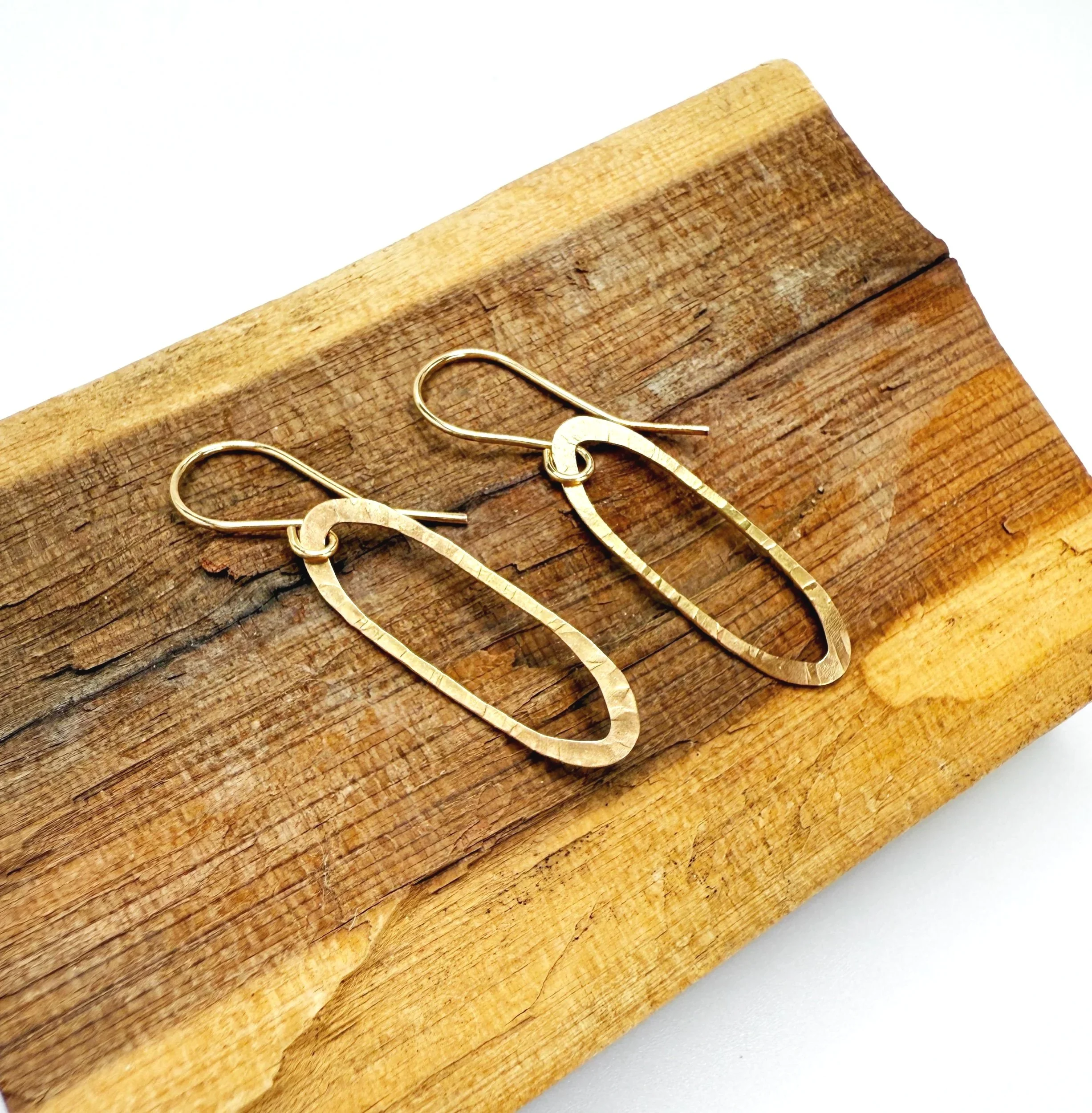 hammered 14k gold dangle earrings