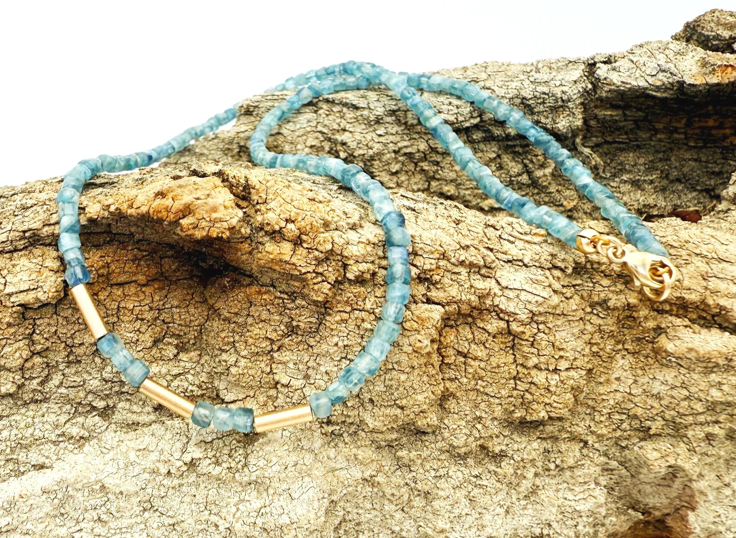 kyanite beaded necklace in 14k solid gold