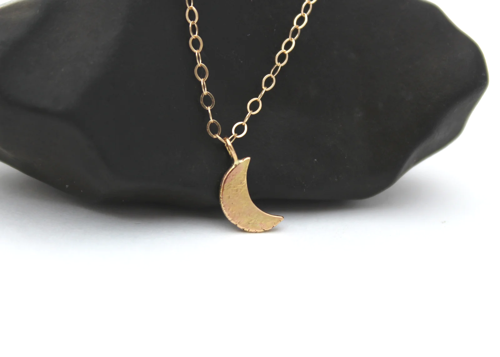 hammered crescent moon pendant necklace 14k handmade