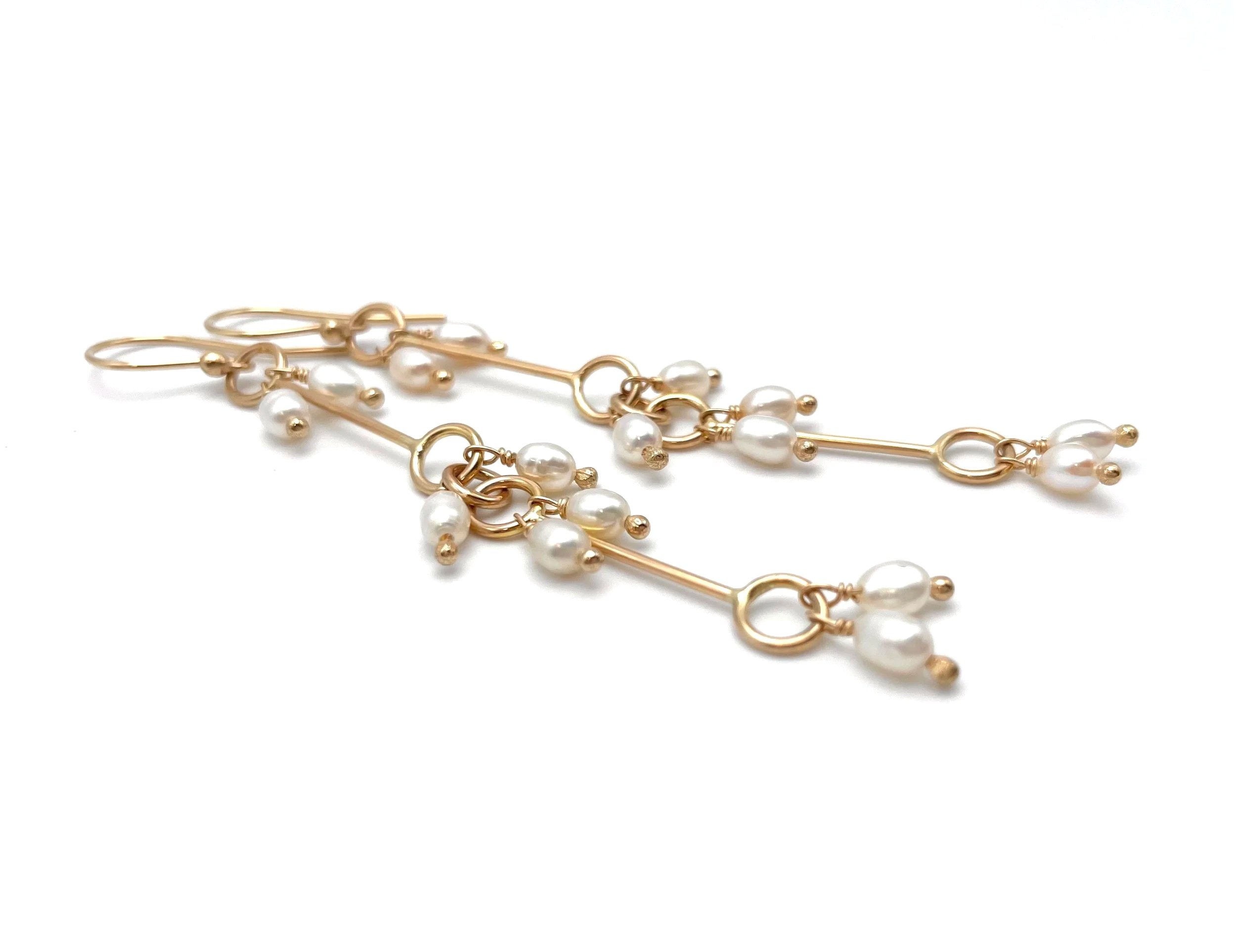 cascading pearl dangle earrings 14k gold