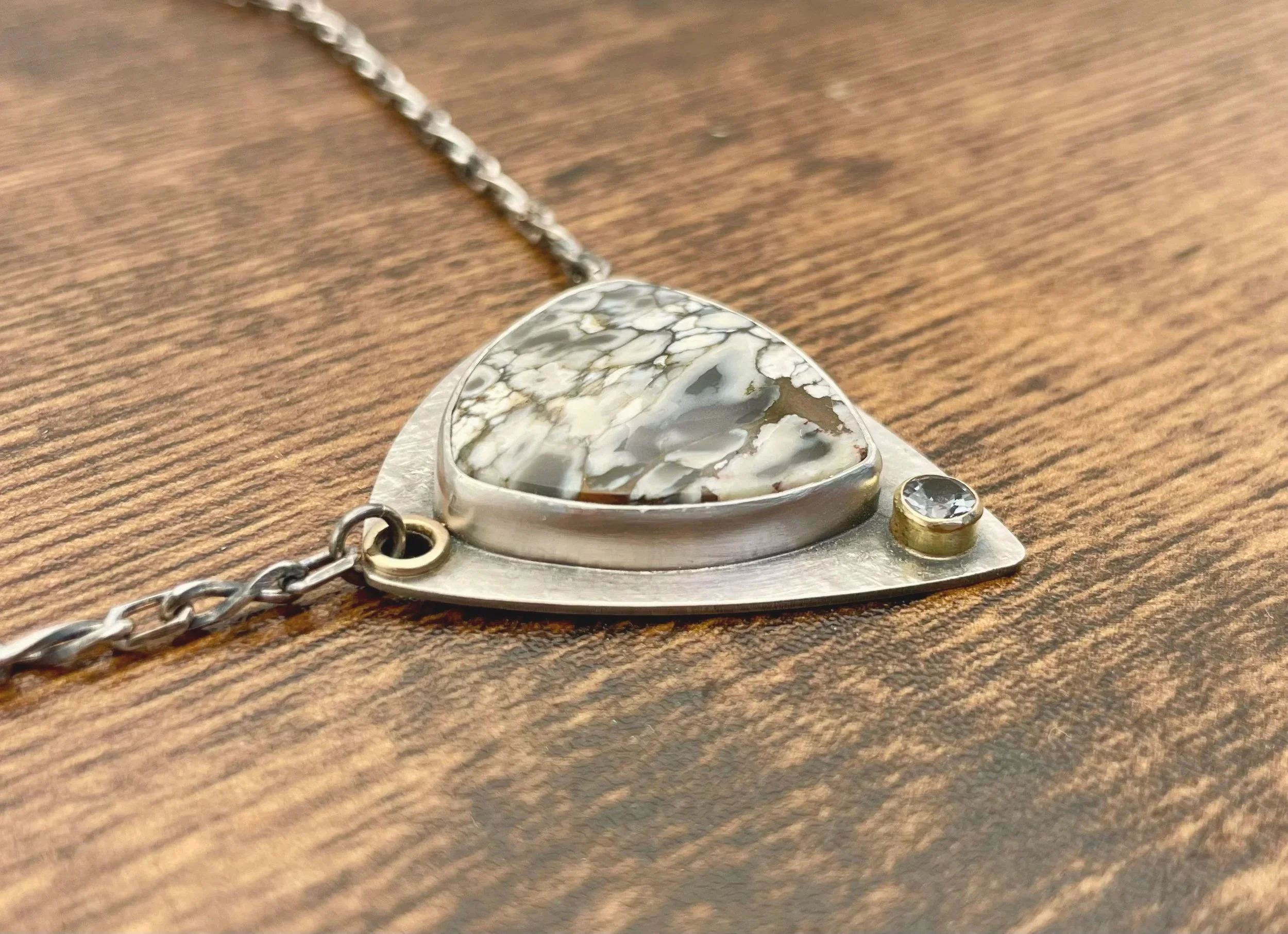 handmade one of a kind unique stone necklace mixed metal