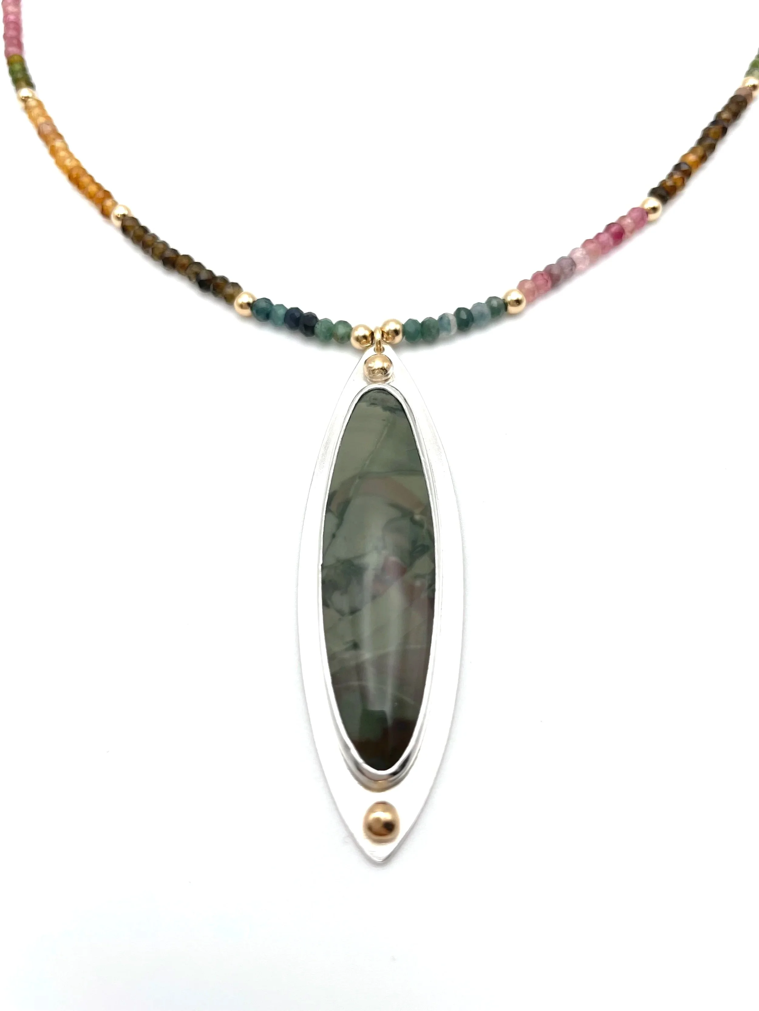 Artisan made unique one of a kind stone pendant with beaded necklace