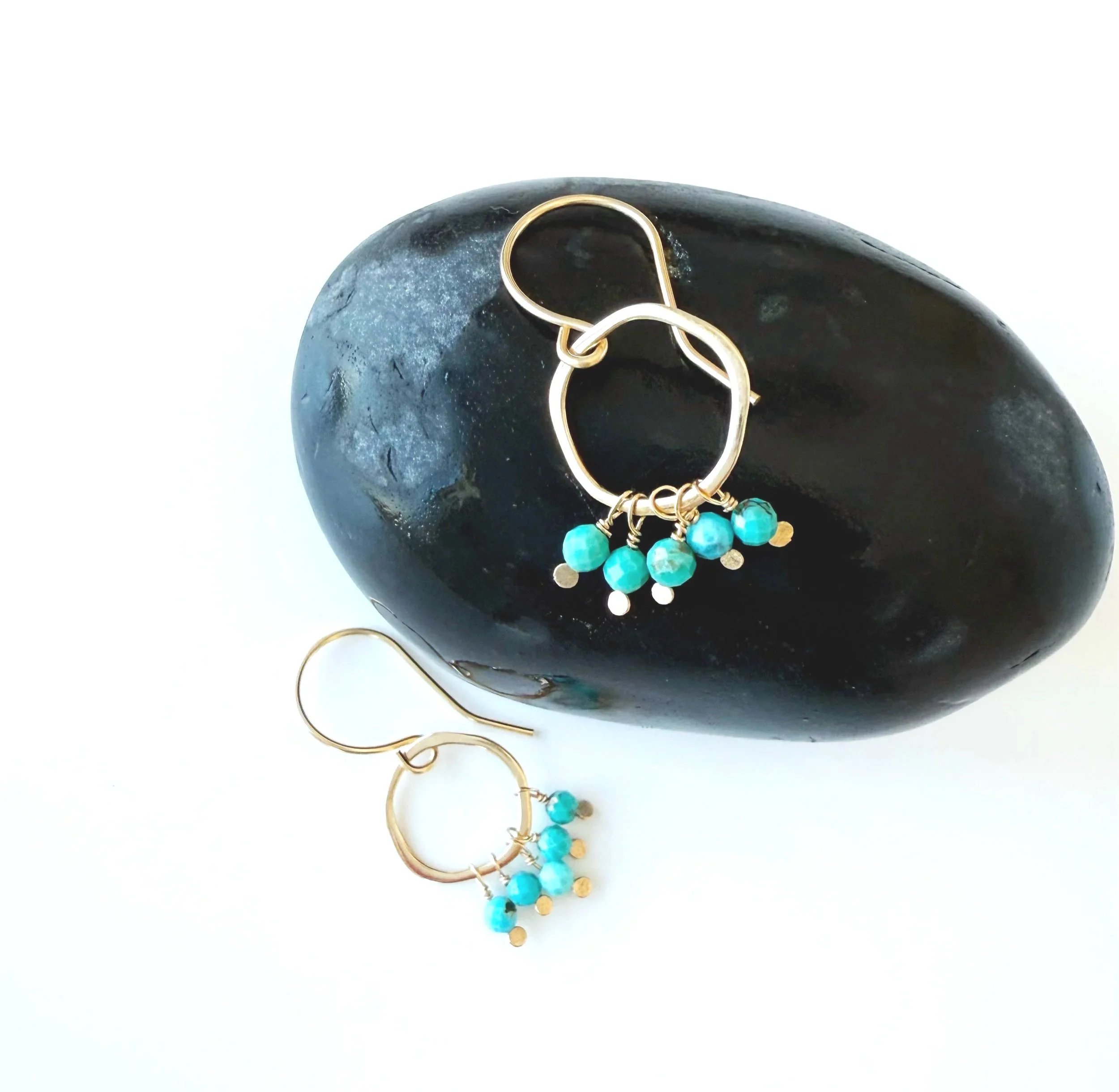 14k solid gold turquoise dangle earrings