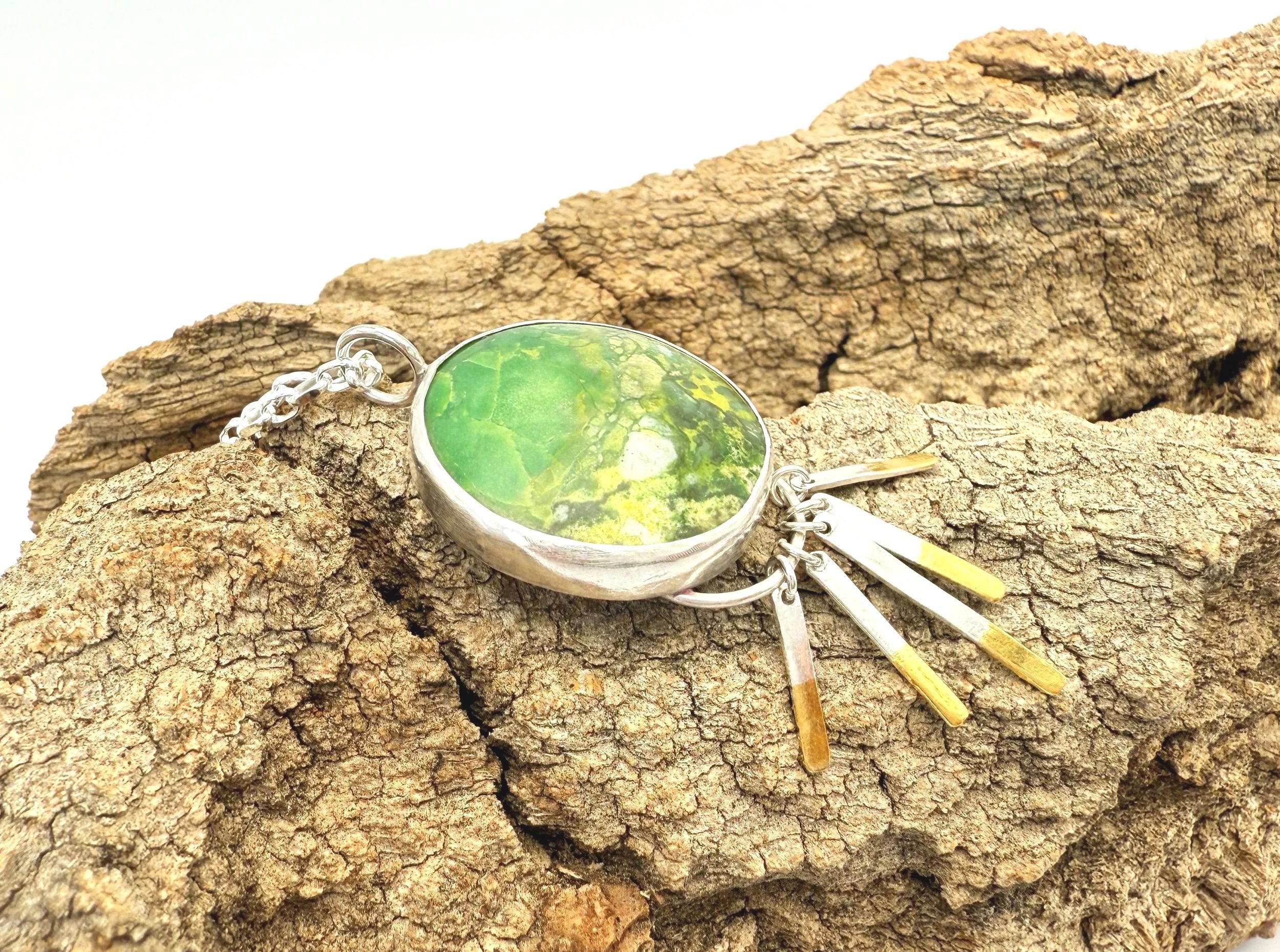 variscite pendant necklace in sterling silver with gold accents