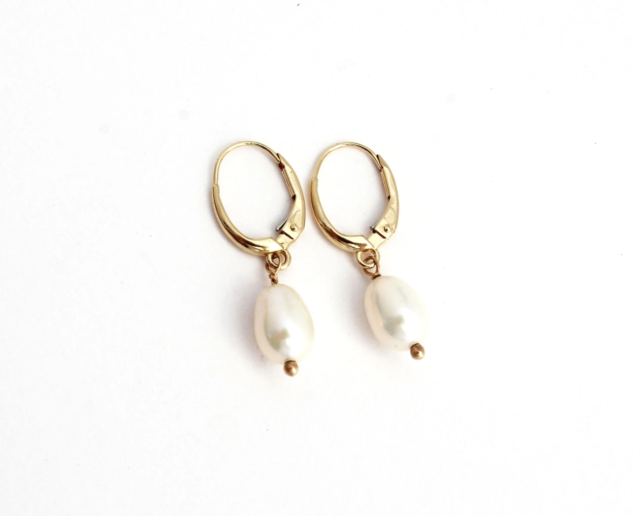 large gold pearl drop earrings 14k