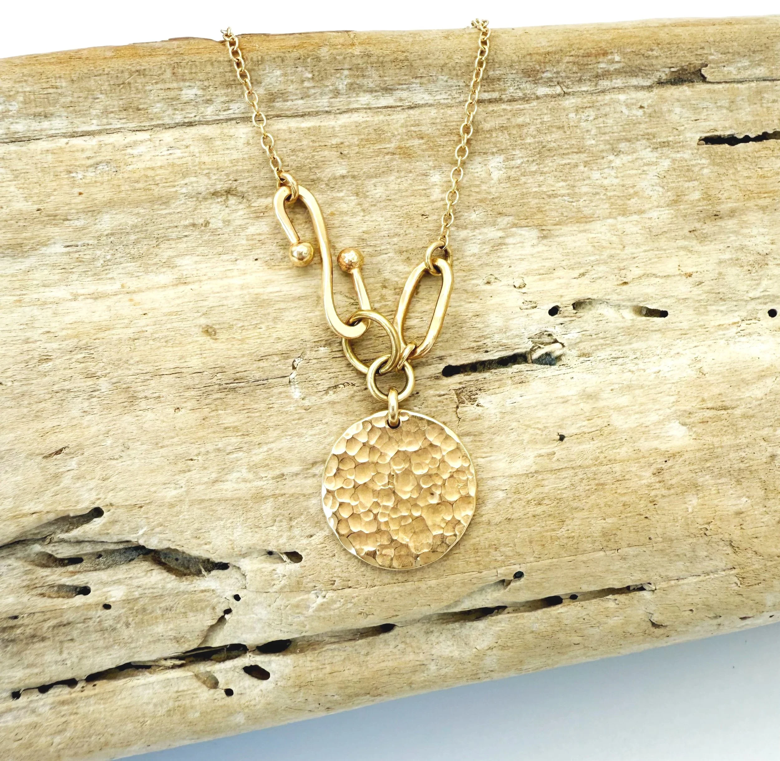 hammered gold disc necklace 14k solid gold