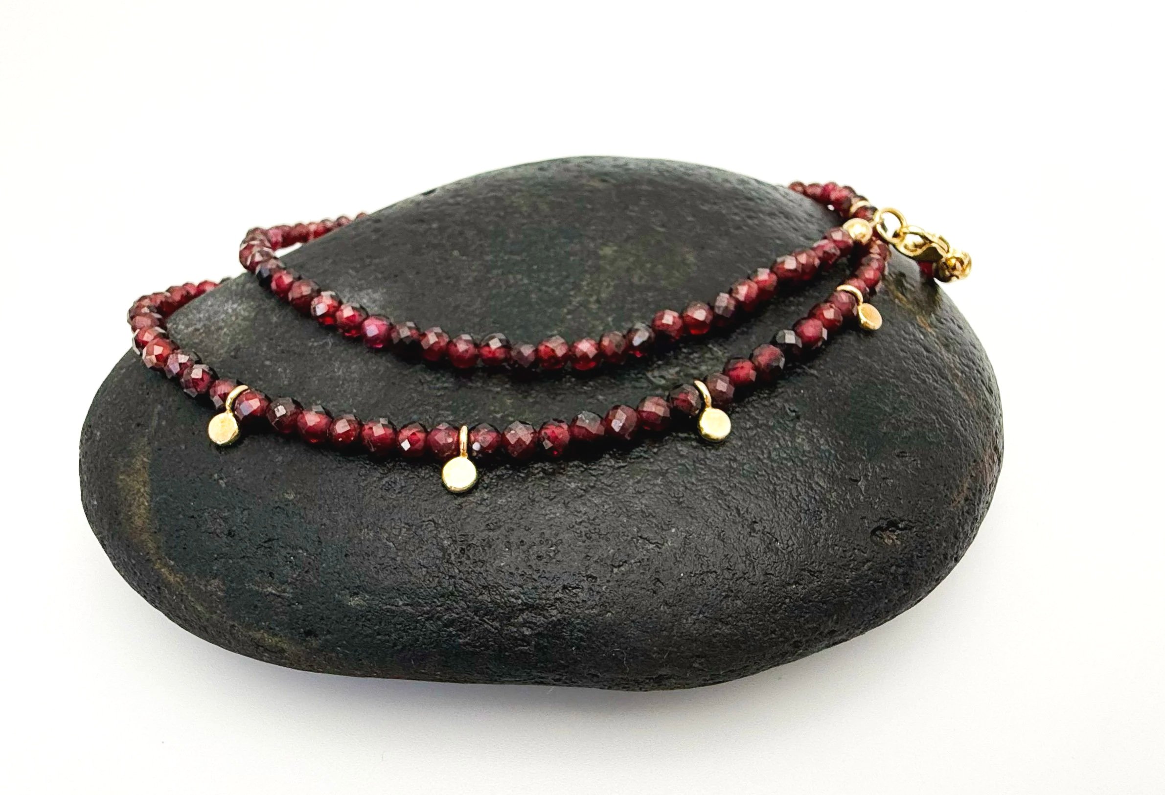 Red garnet beaded necklace 14k solid gold
